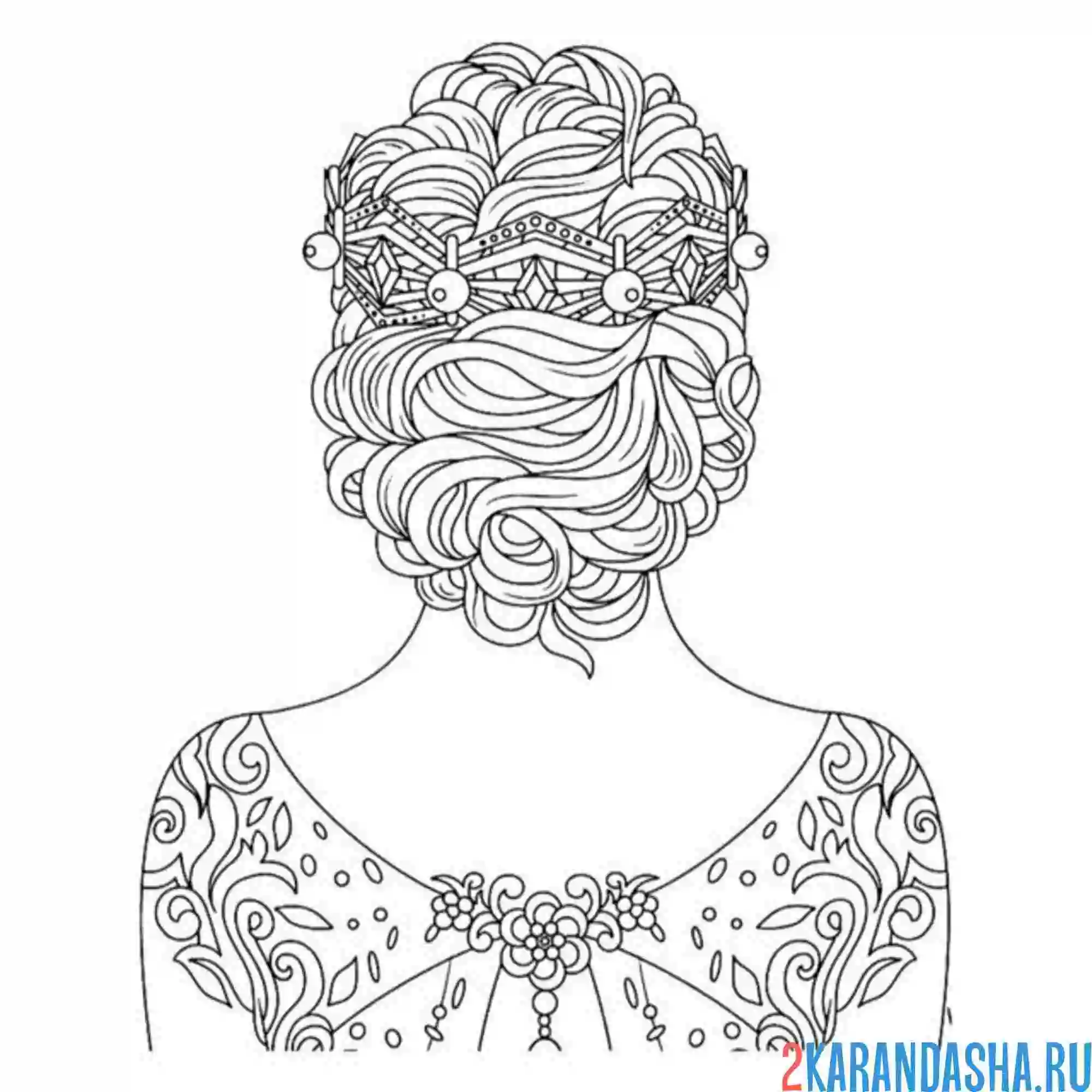 Раскраска вид сзади прическа праздничная