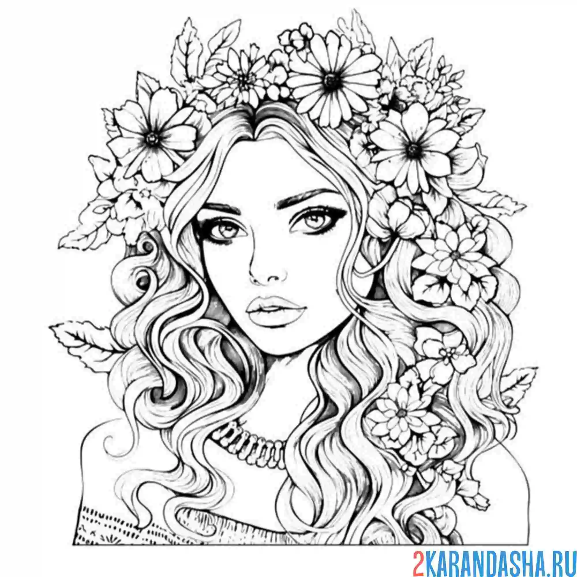 Раскраска цветы в голове прическа волосы