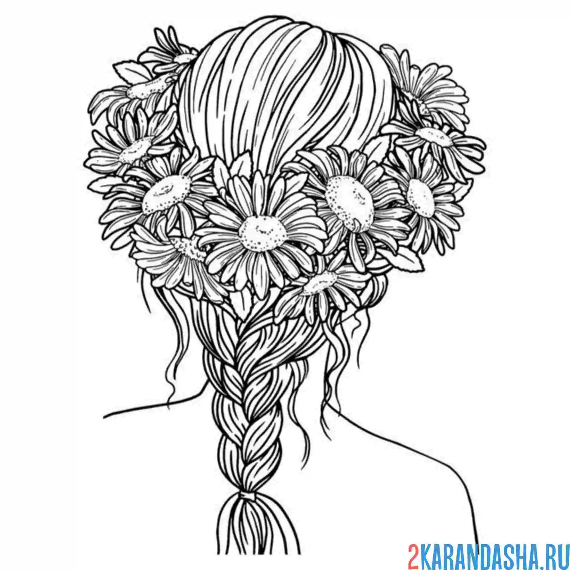 Раскраска венок цветы в голове прическа волосы