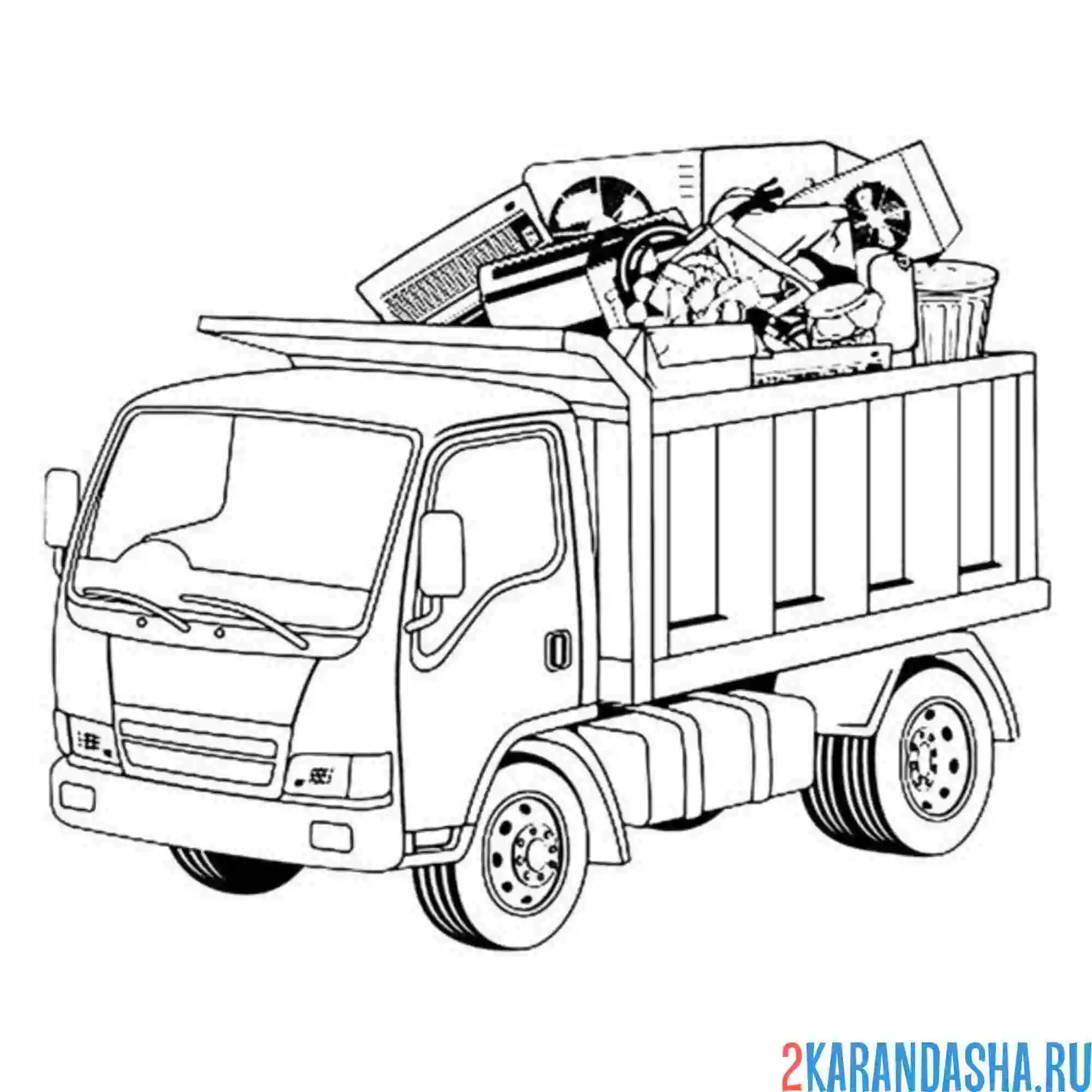 Раскраска мусоровоз с техникой