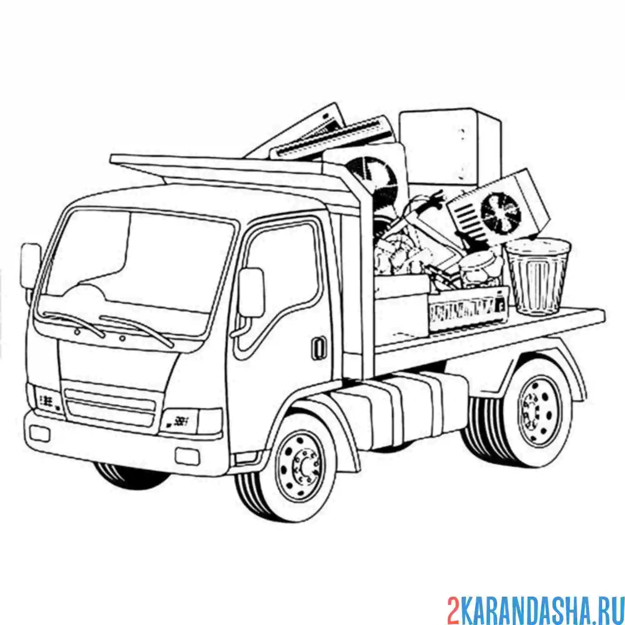 Раскраска мусоровоз без стенок