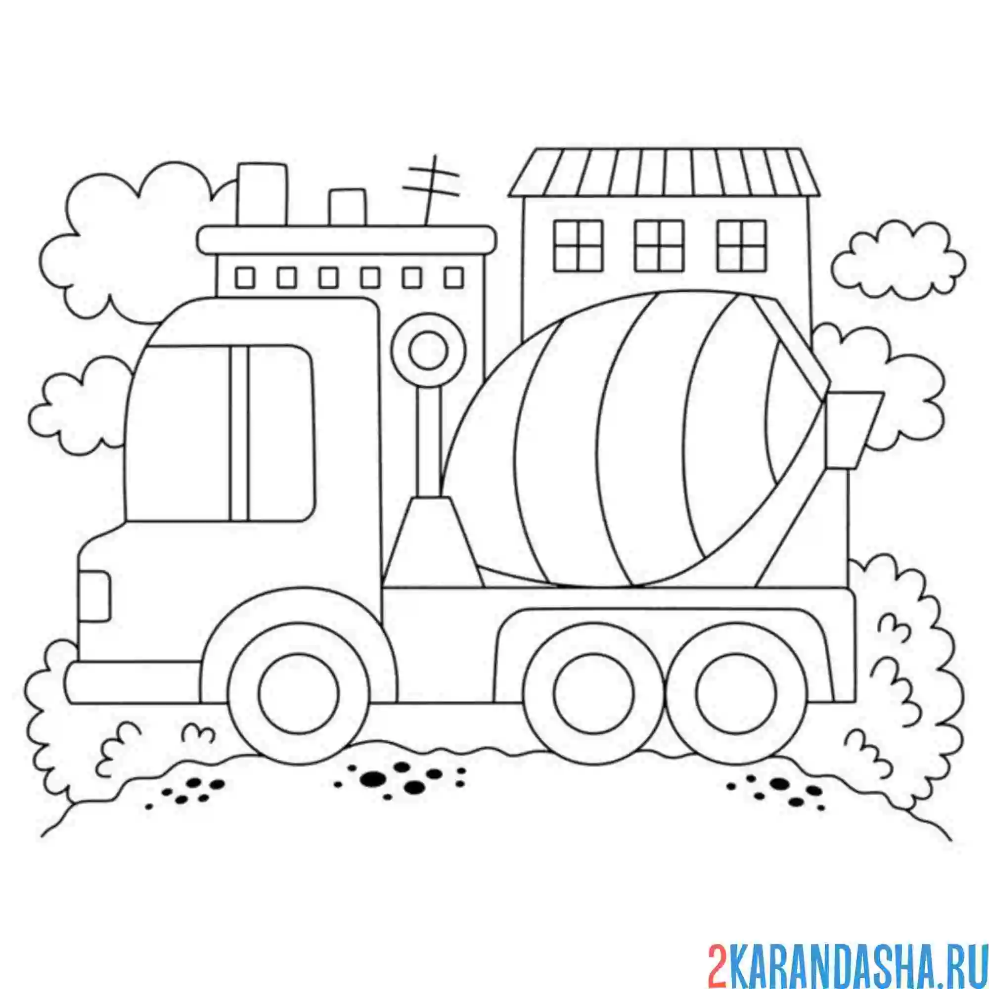 Раскраска бетономешалка в городе