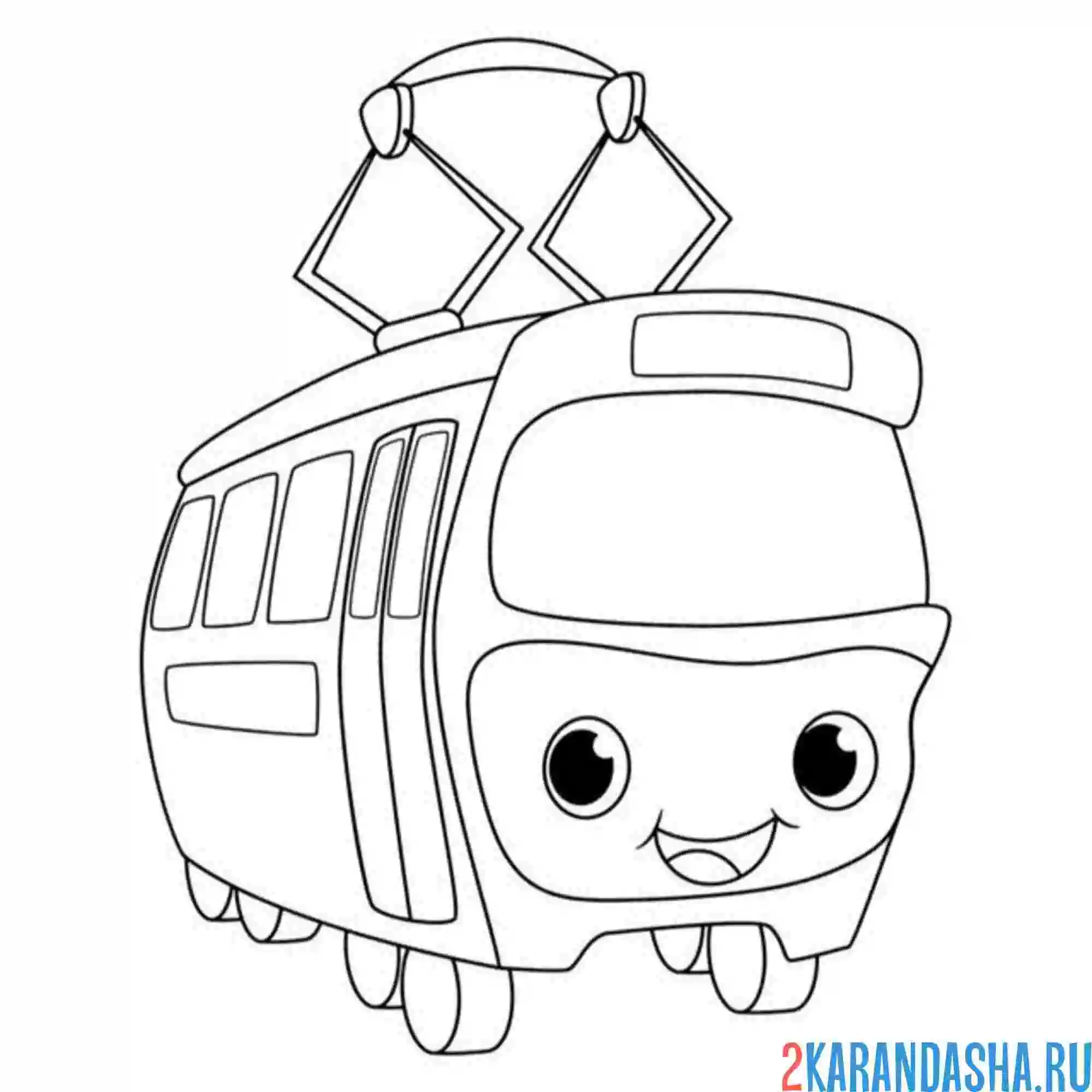 Раскраска старый вагончик трамвай