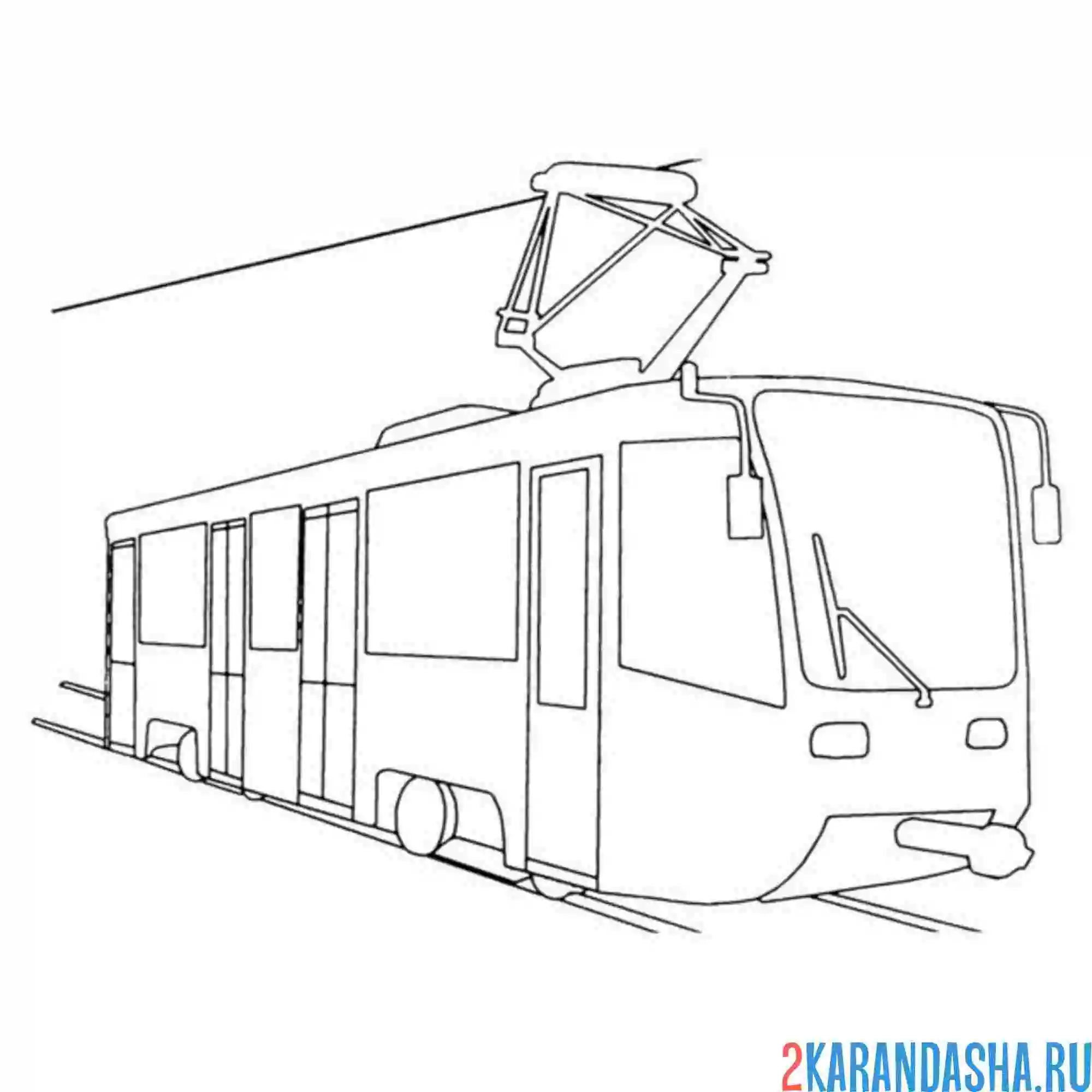 Раскраска трамвай без деталей