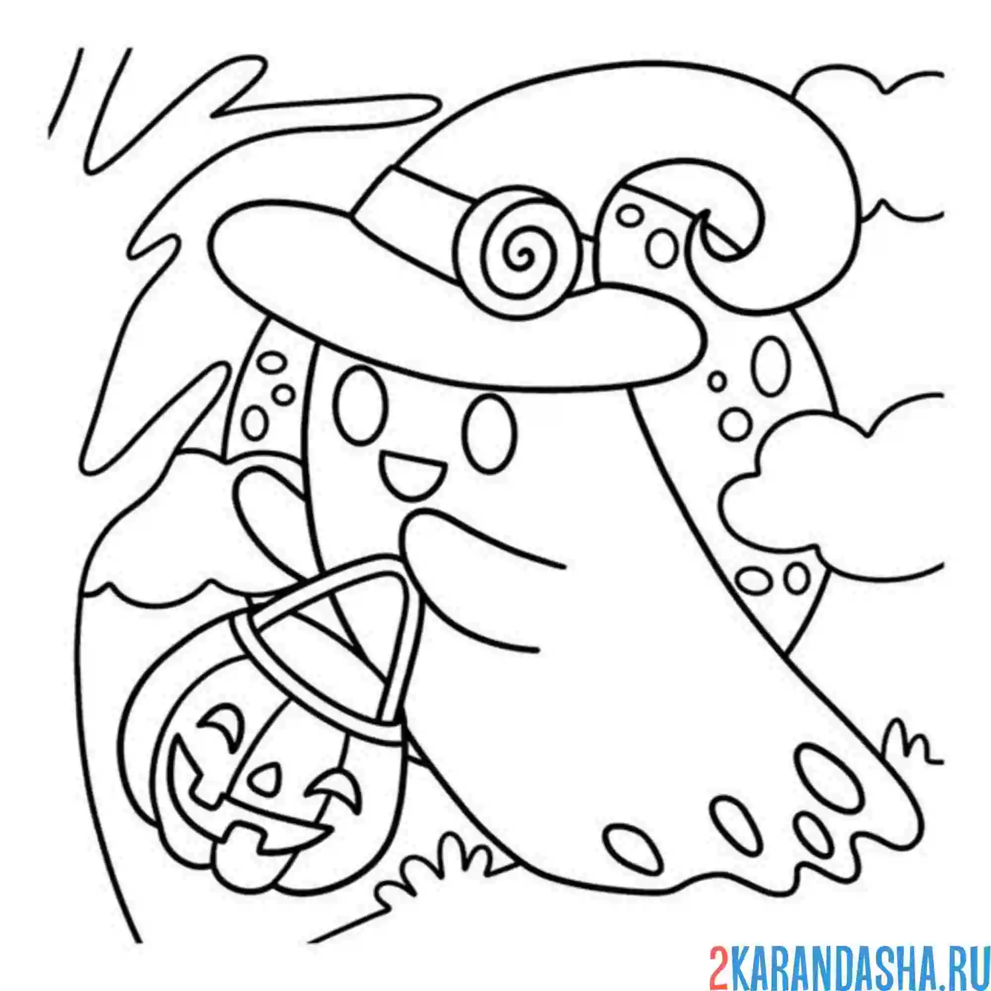 Раскраска привидение в шляпе