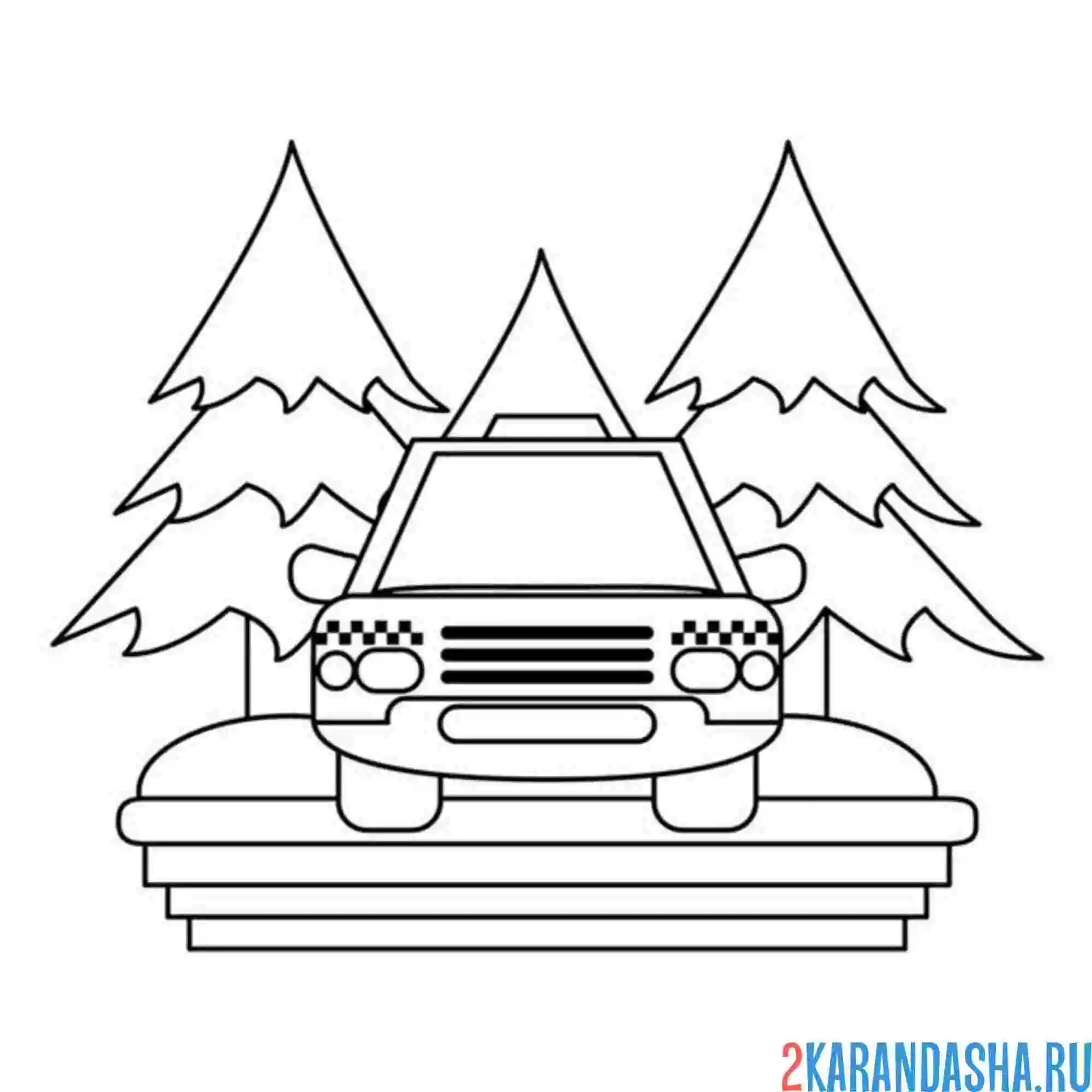 Раскраска такси в лесу