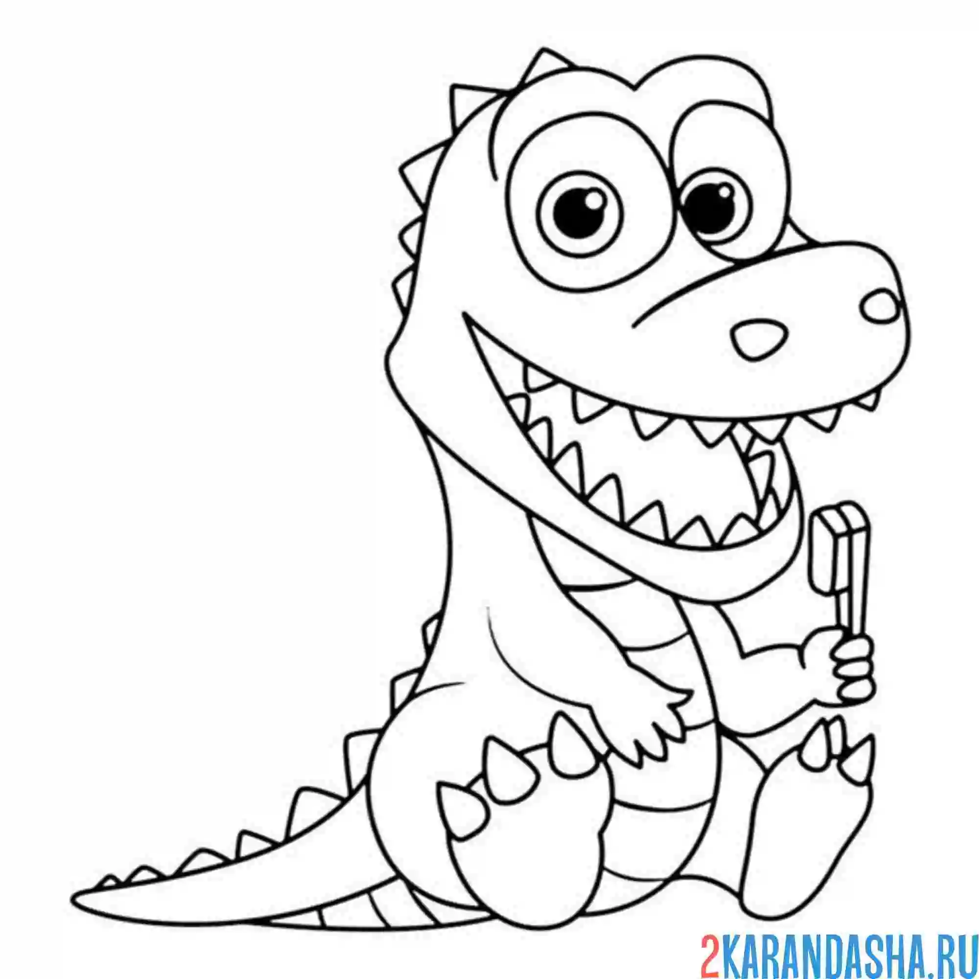 Раскраска динозавр чистит зубы