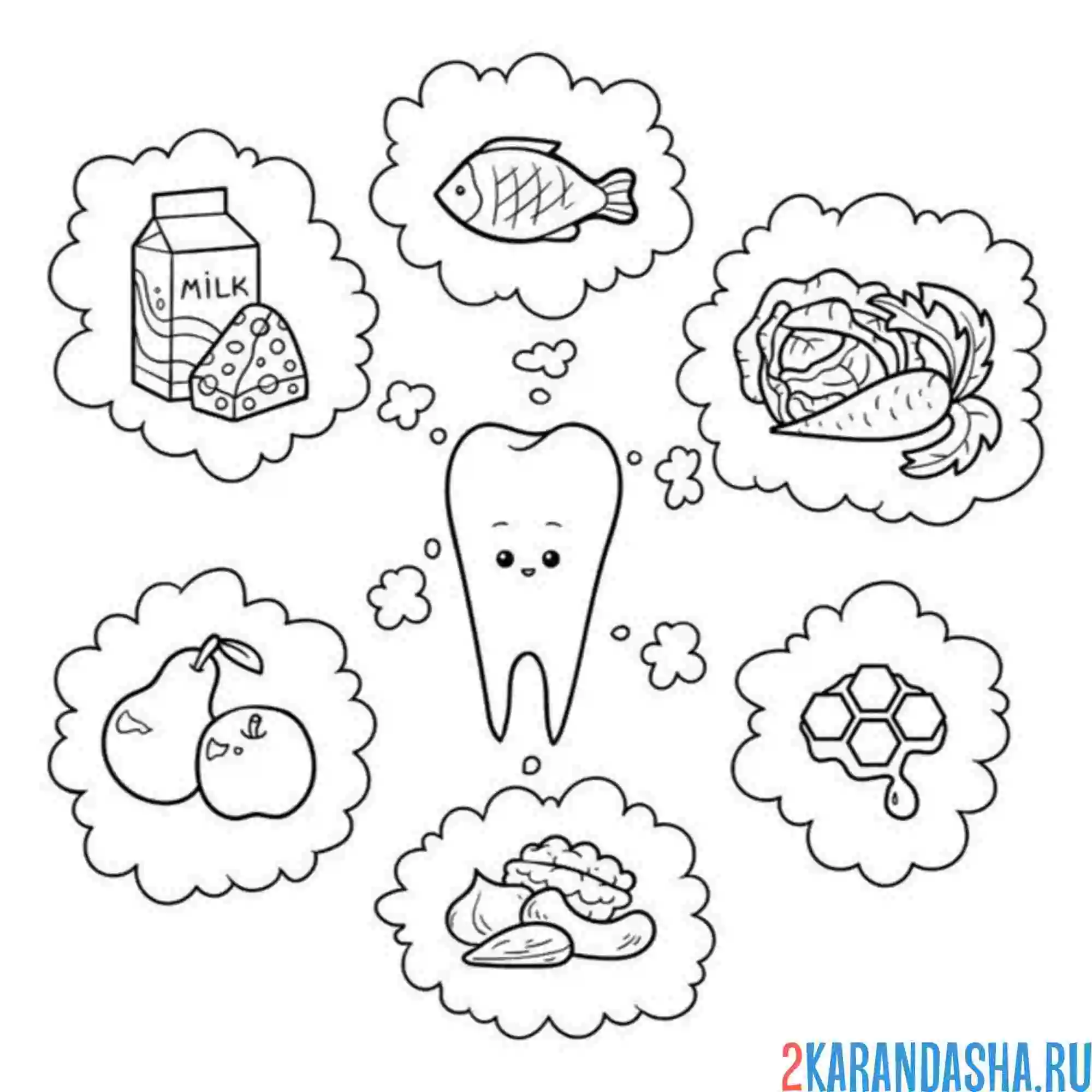 Раскраска полезная для зубов еда