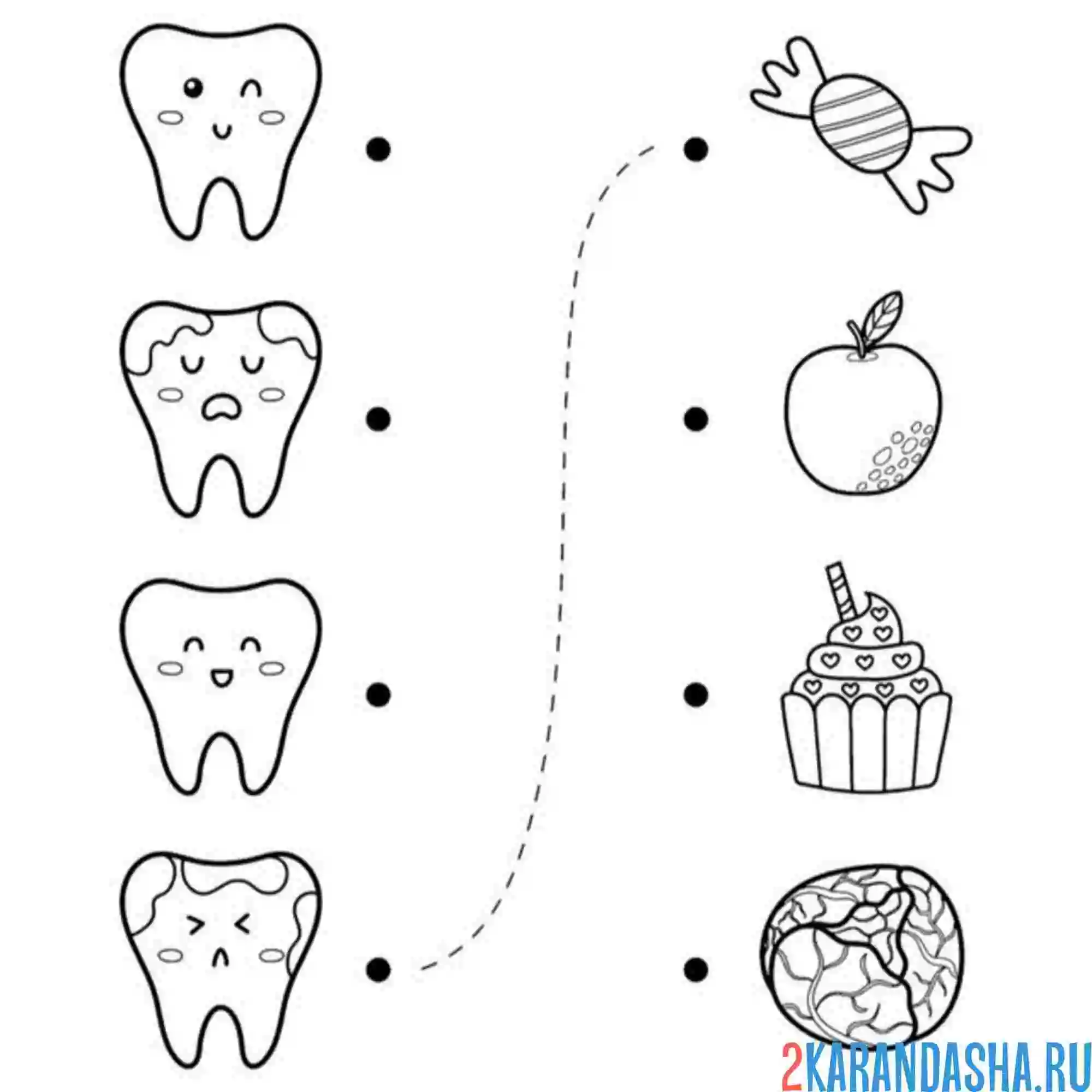 Раскраска что плохо и хорошо для зуба