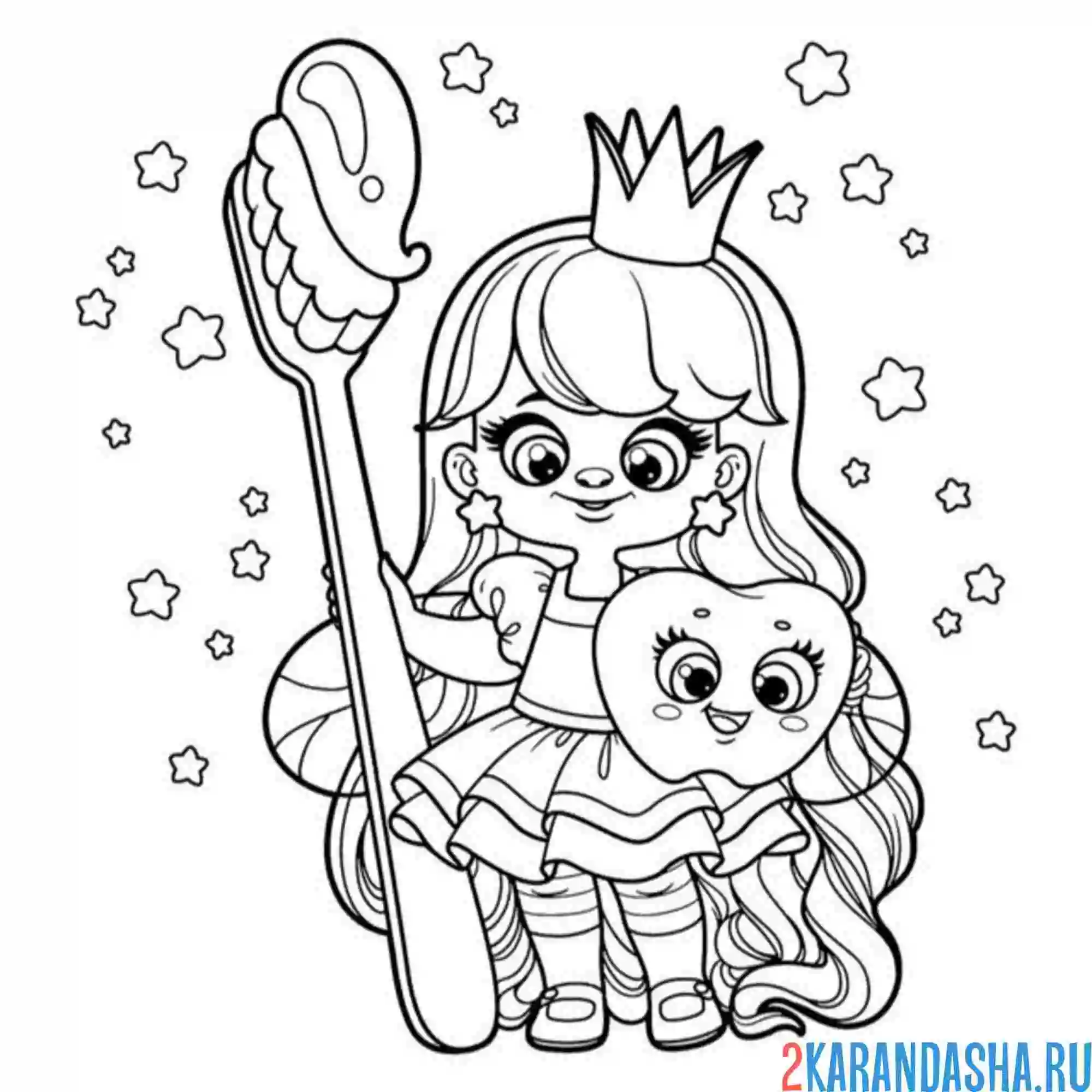 Раскраска зубная фея и большая зубная щетка