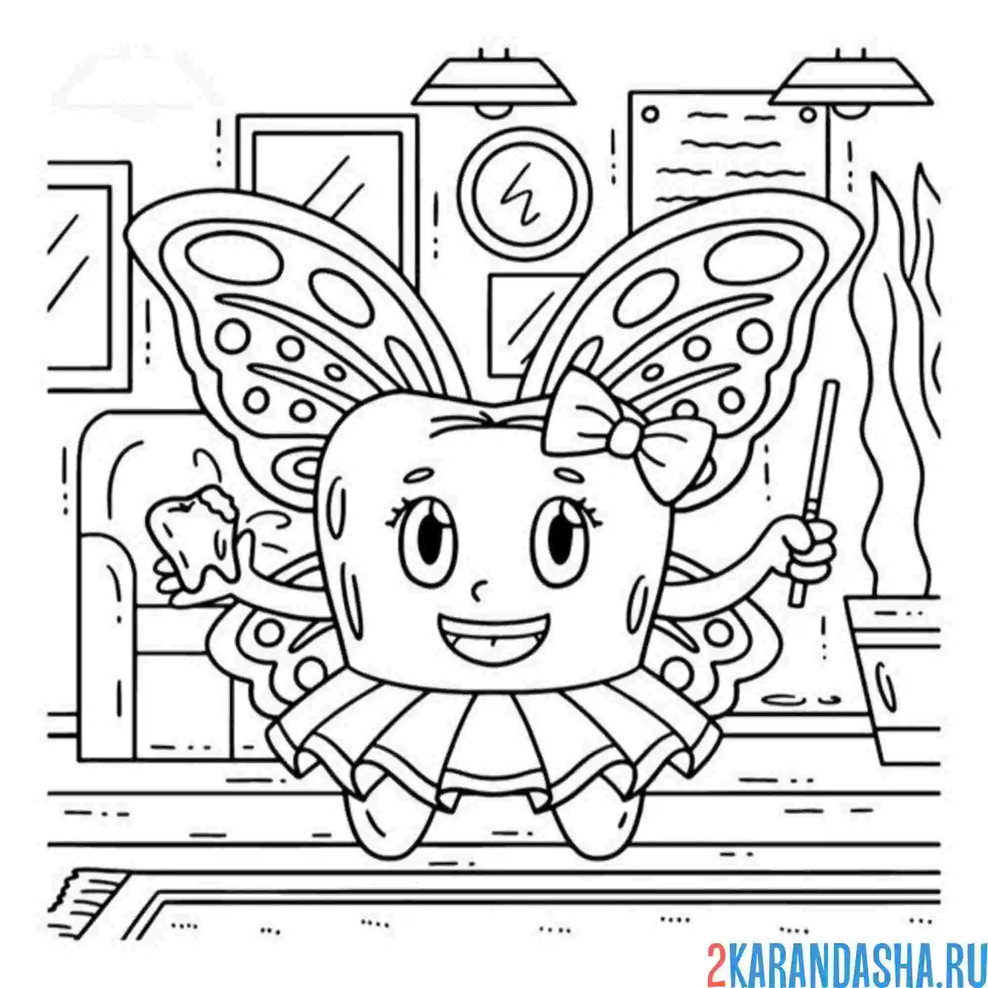 Раскраска зубная фея в виде зуба