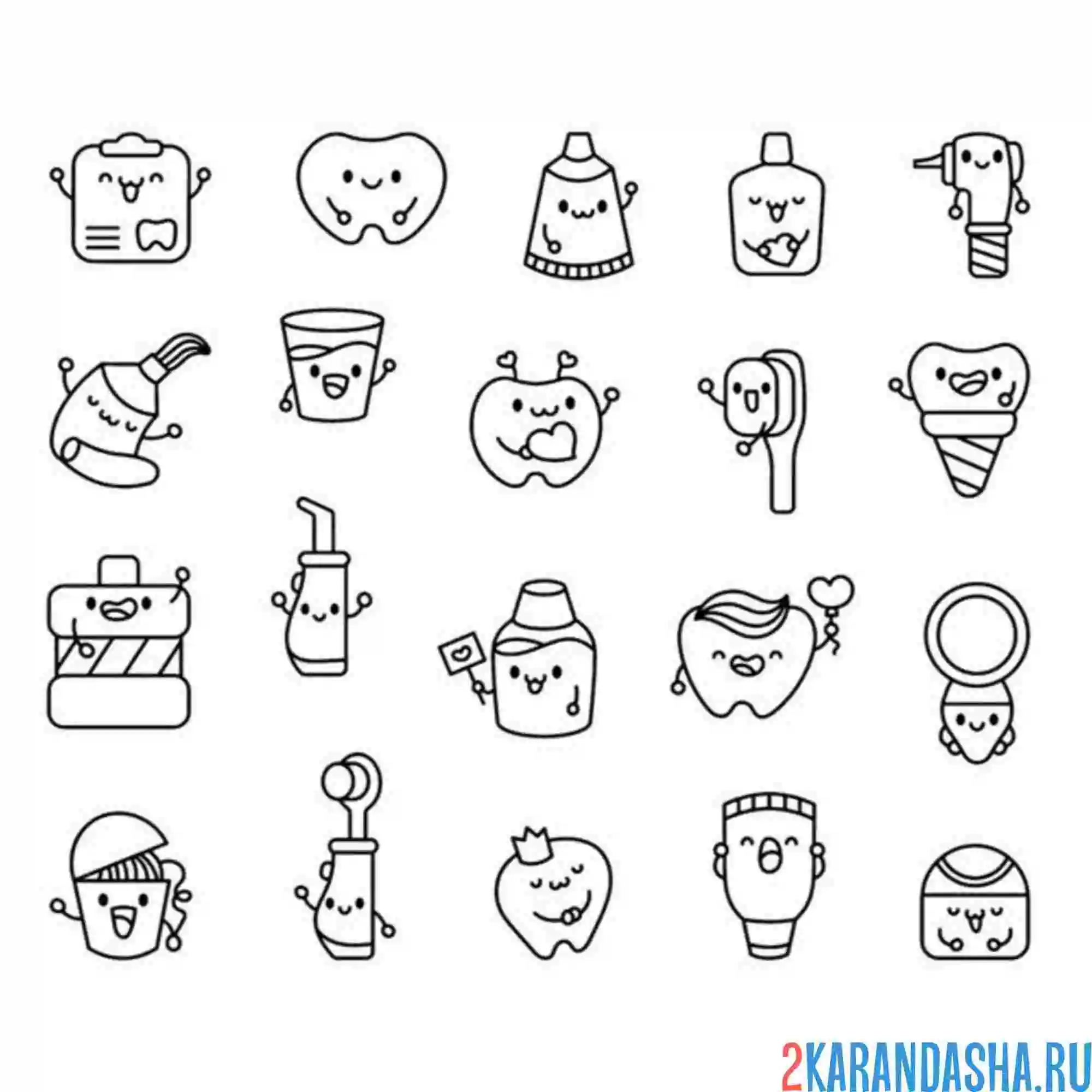 Раскраска иконки на тему зубы
