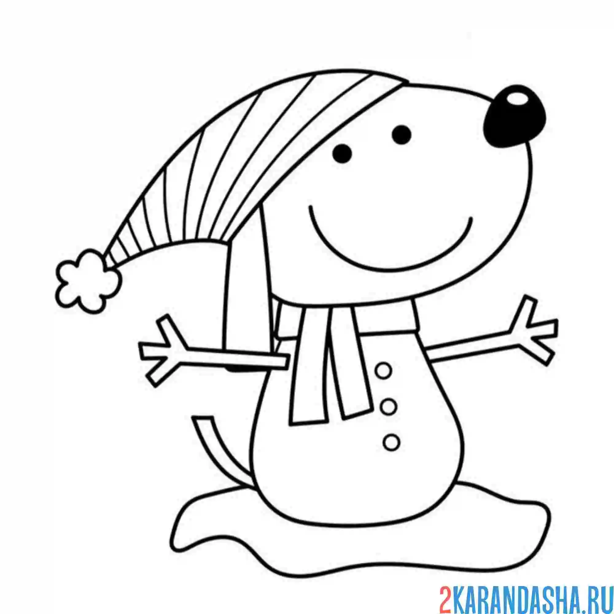 Раскраска такса зимой