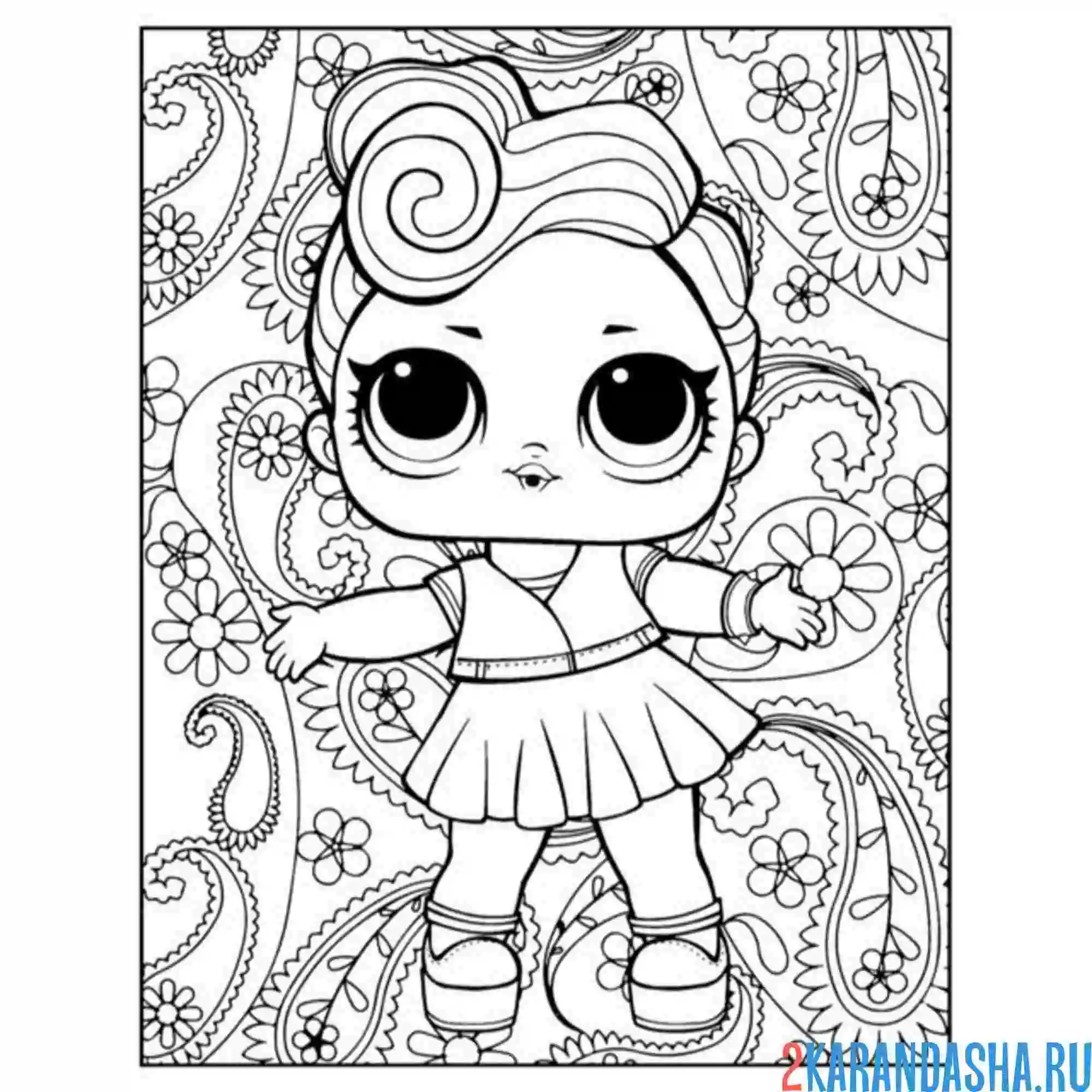 Раскраска кукла лол на фоне