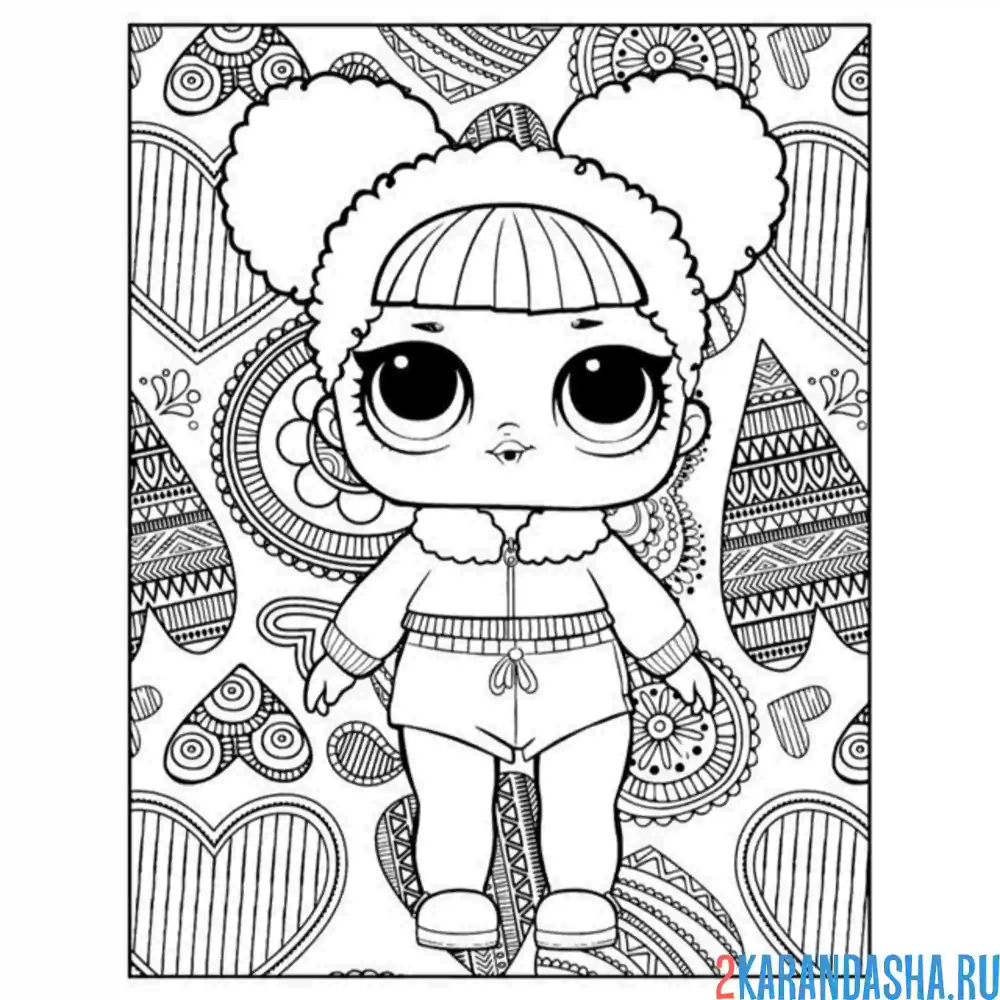 Раскраска кукла лол с фоном
