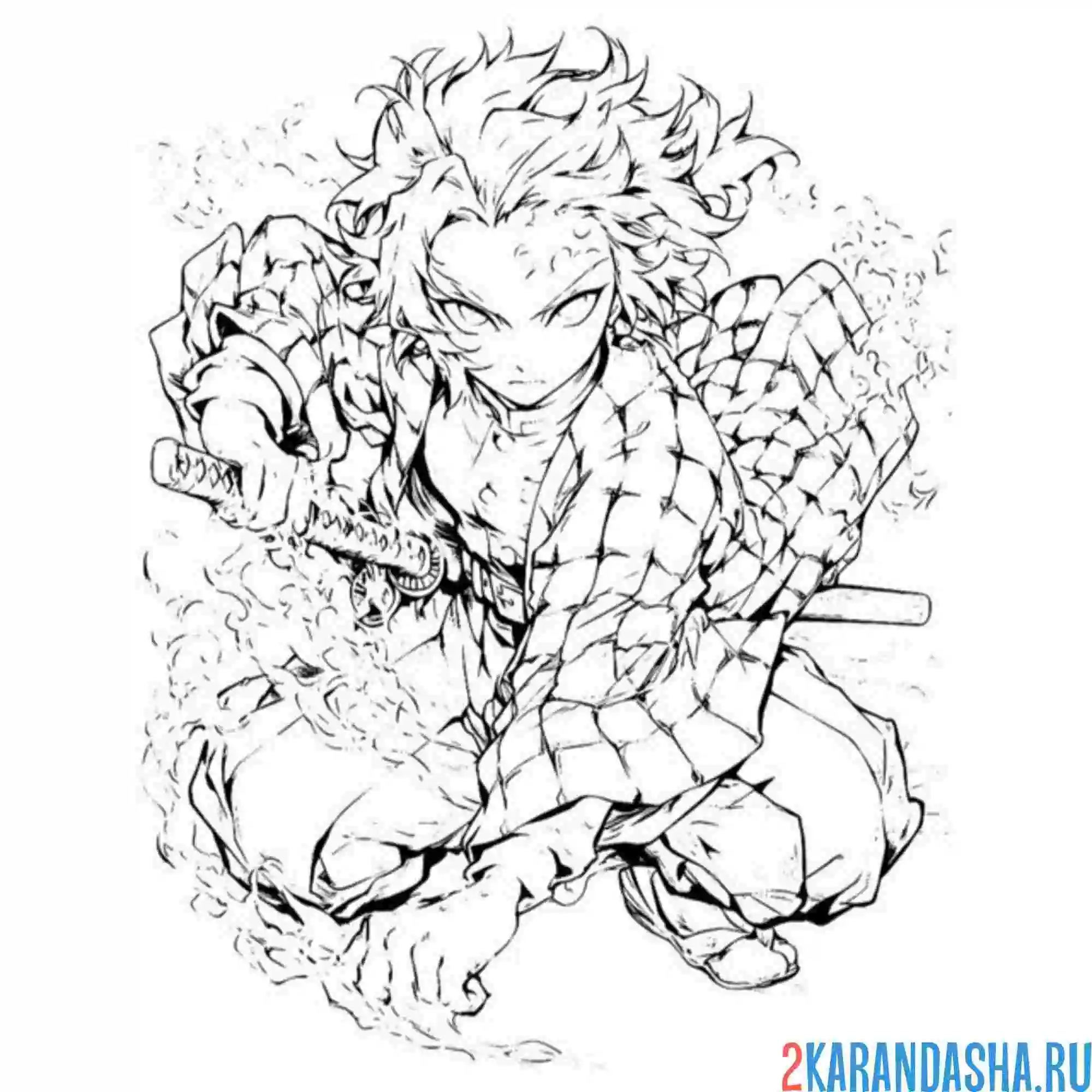 Раскраска клинок, рассекающий демонов воин