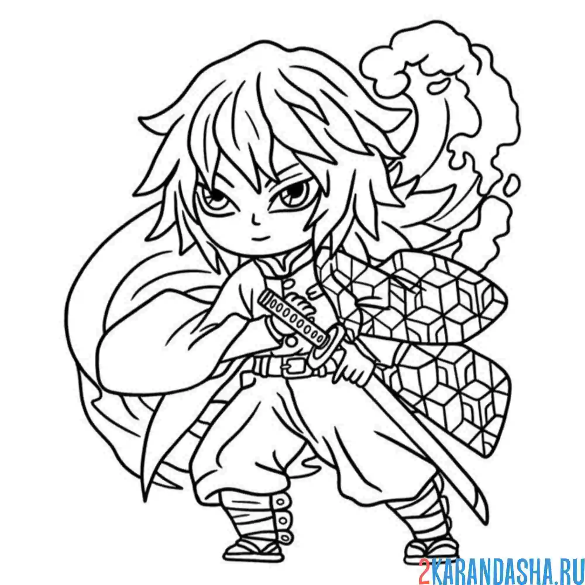 Раскраска giyu tomioka из клинок рассекающий демонов