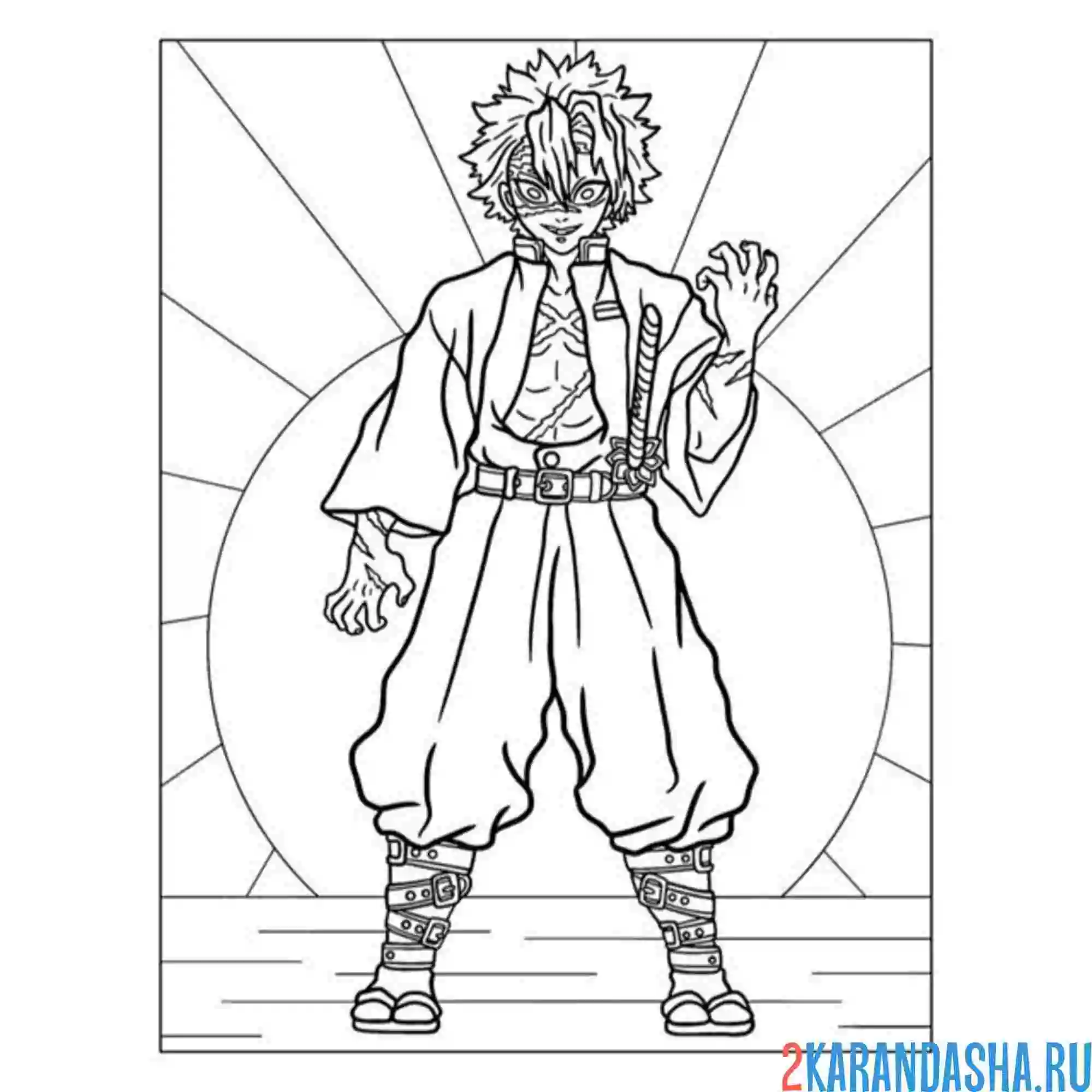 Раскраска истребитель демонов sanemi shinadzugava