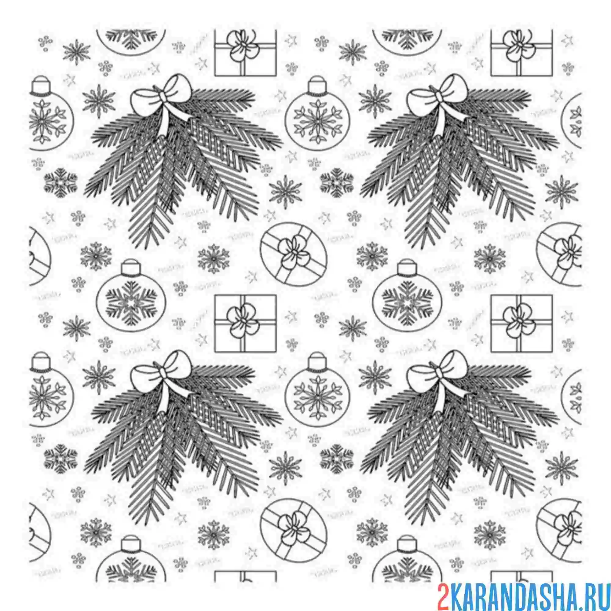 Раскраска еловые ветки для 2025 года