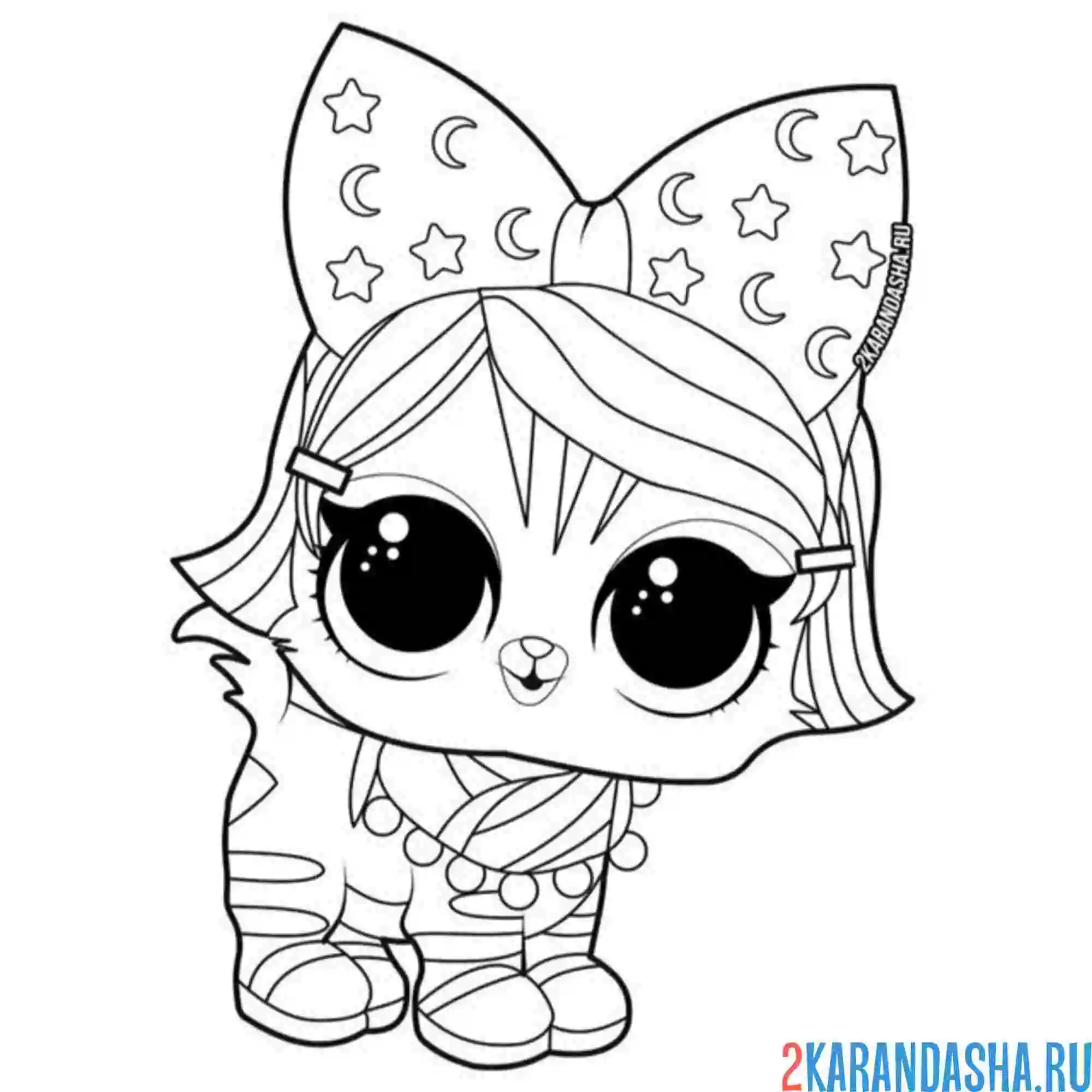 Раскраска лол питомцы котенок с бантом новая картинка