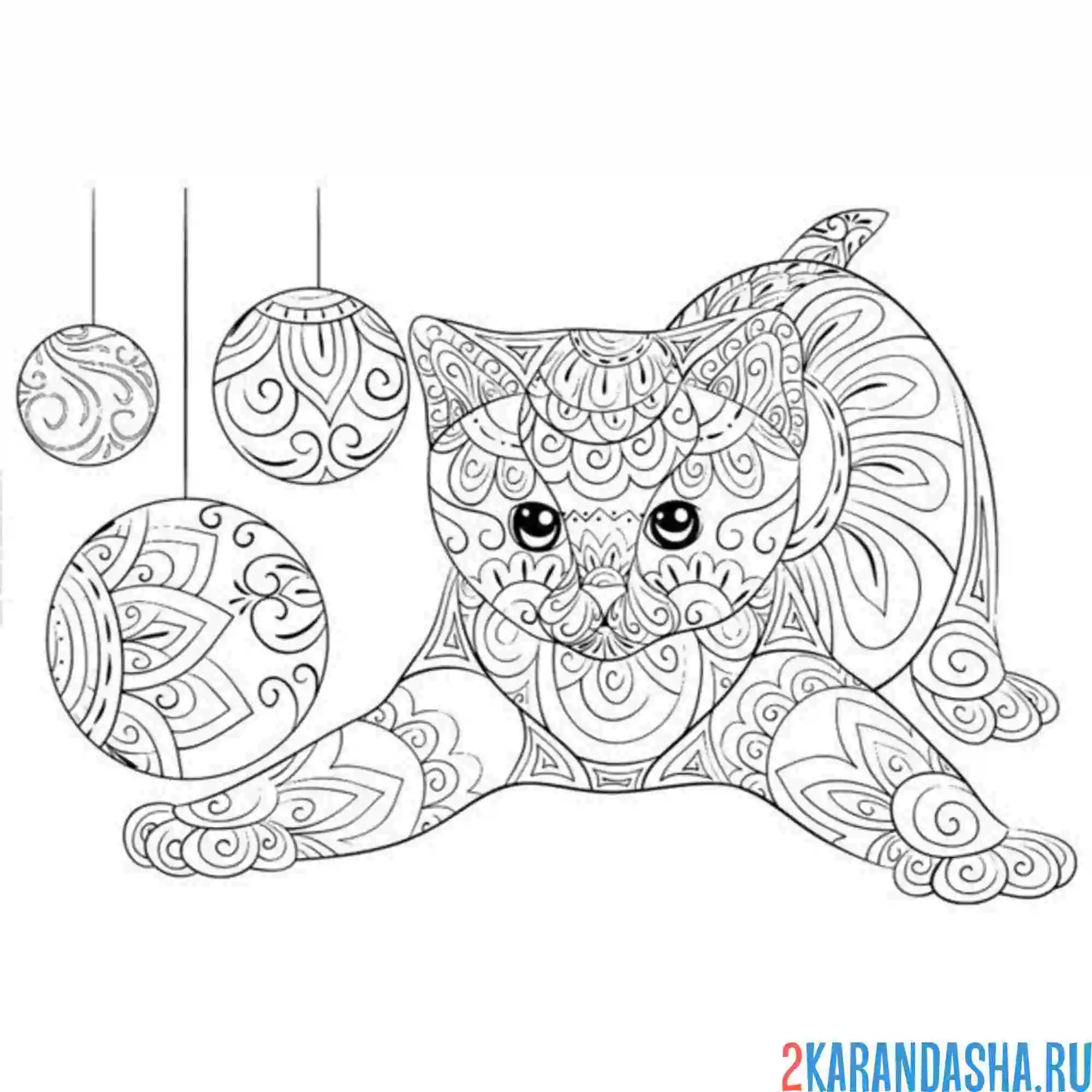 Раскраска антистресс новогодний котик