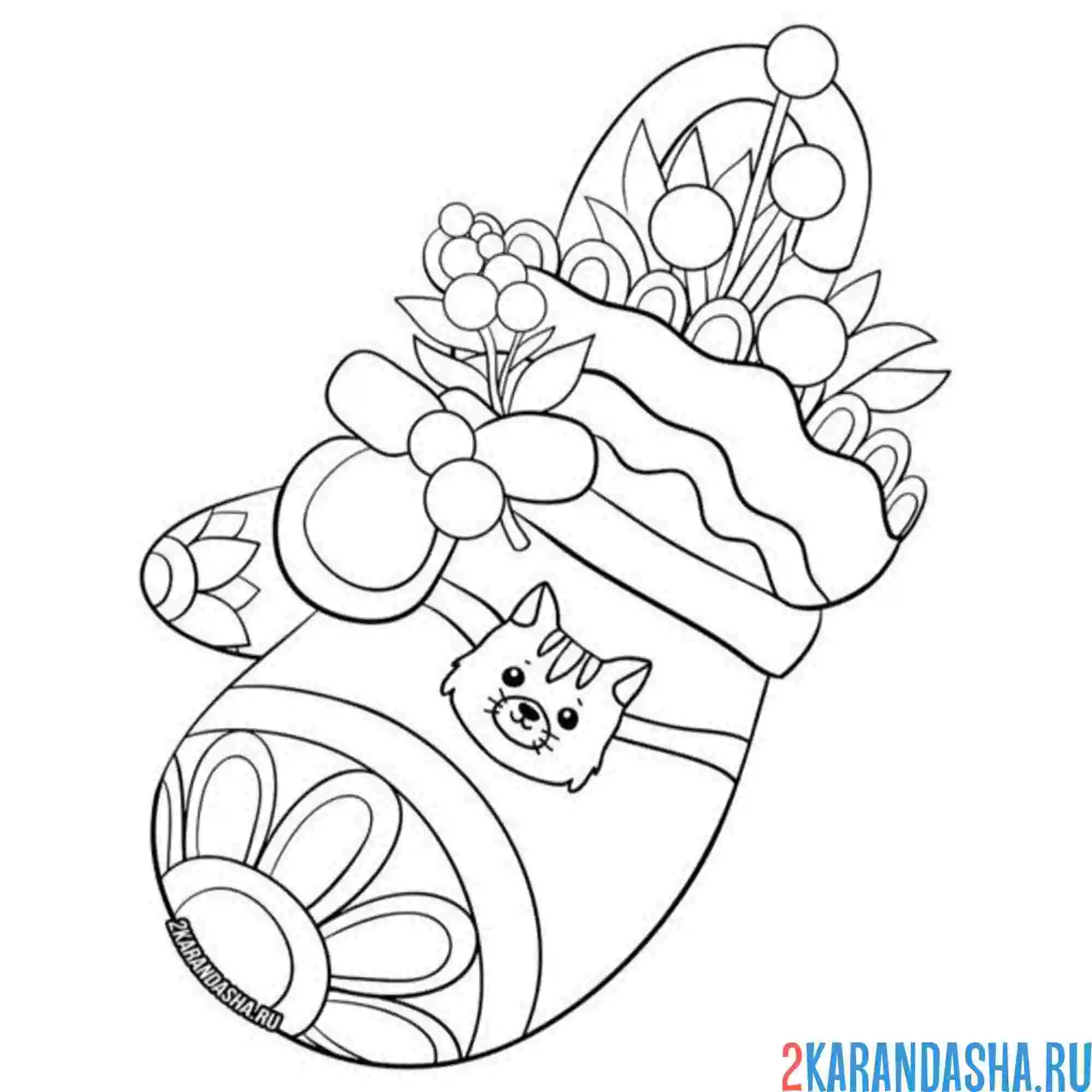 Раскраска новогодний котик на варежке