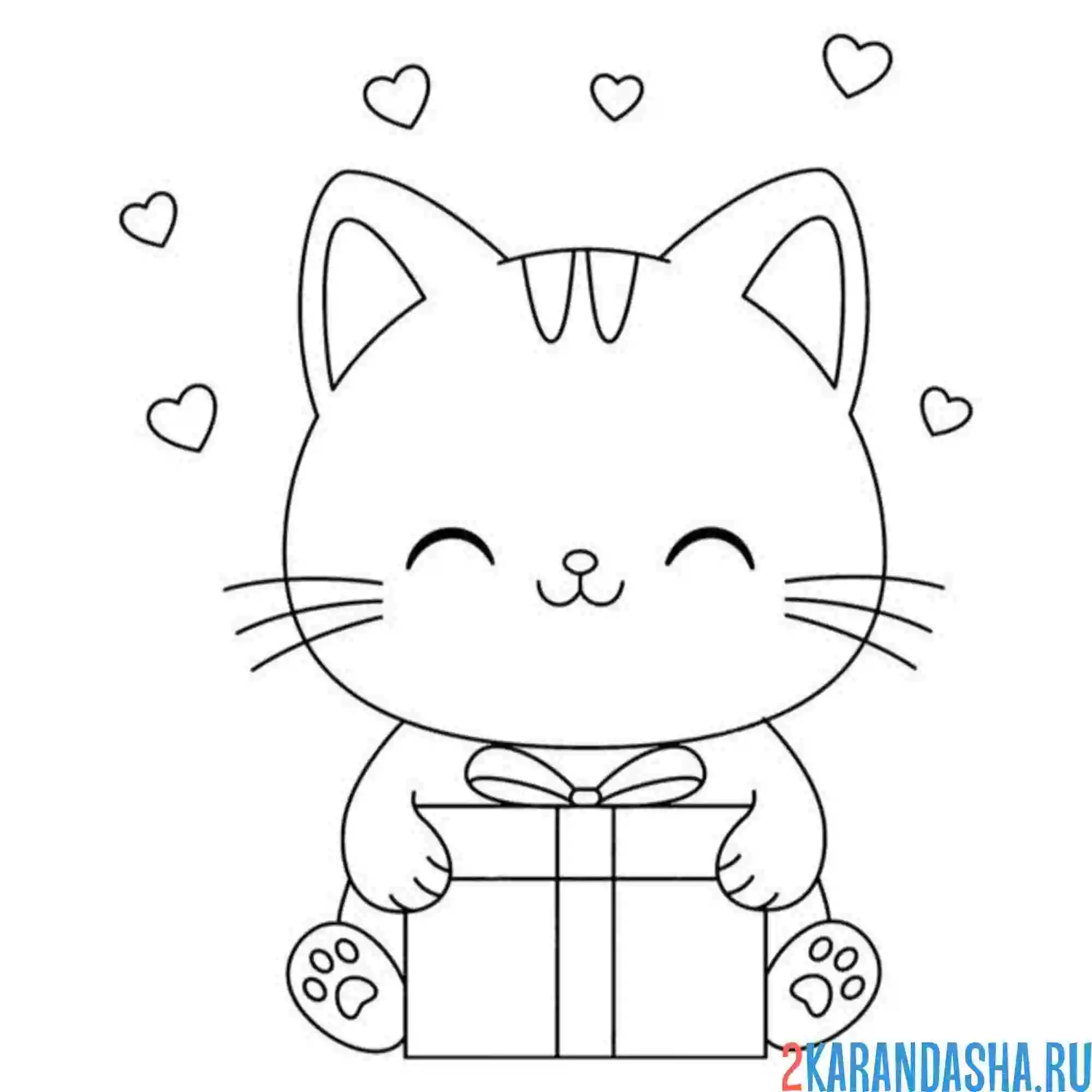 Раскраска счастливый новогодний котик