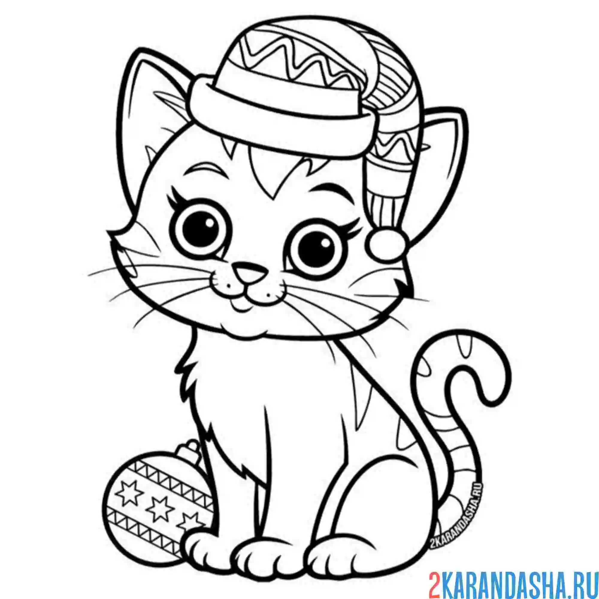 Раскраска супер-красивый новогодний котик