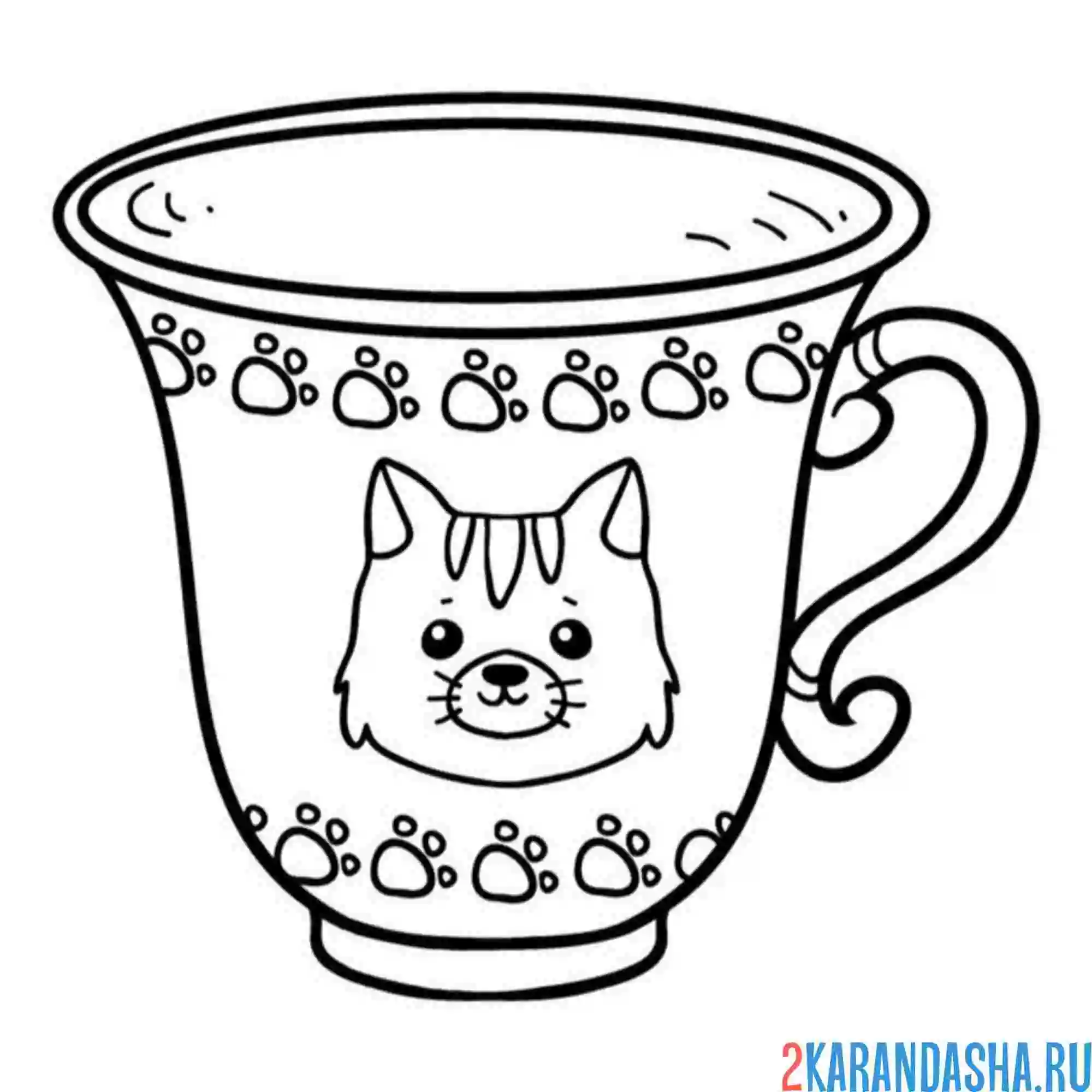 Раскраска новогодний котик на чашке
