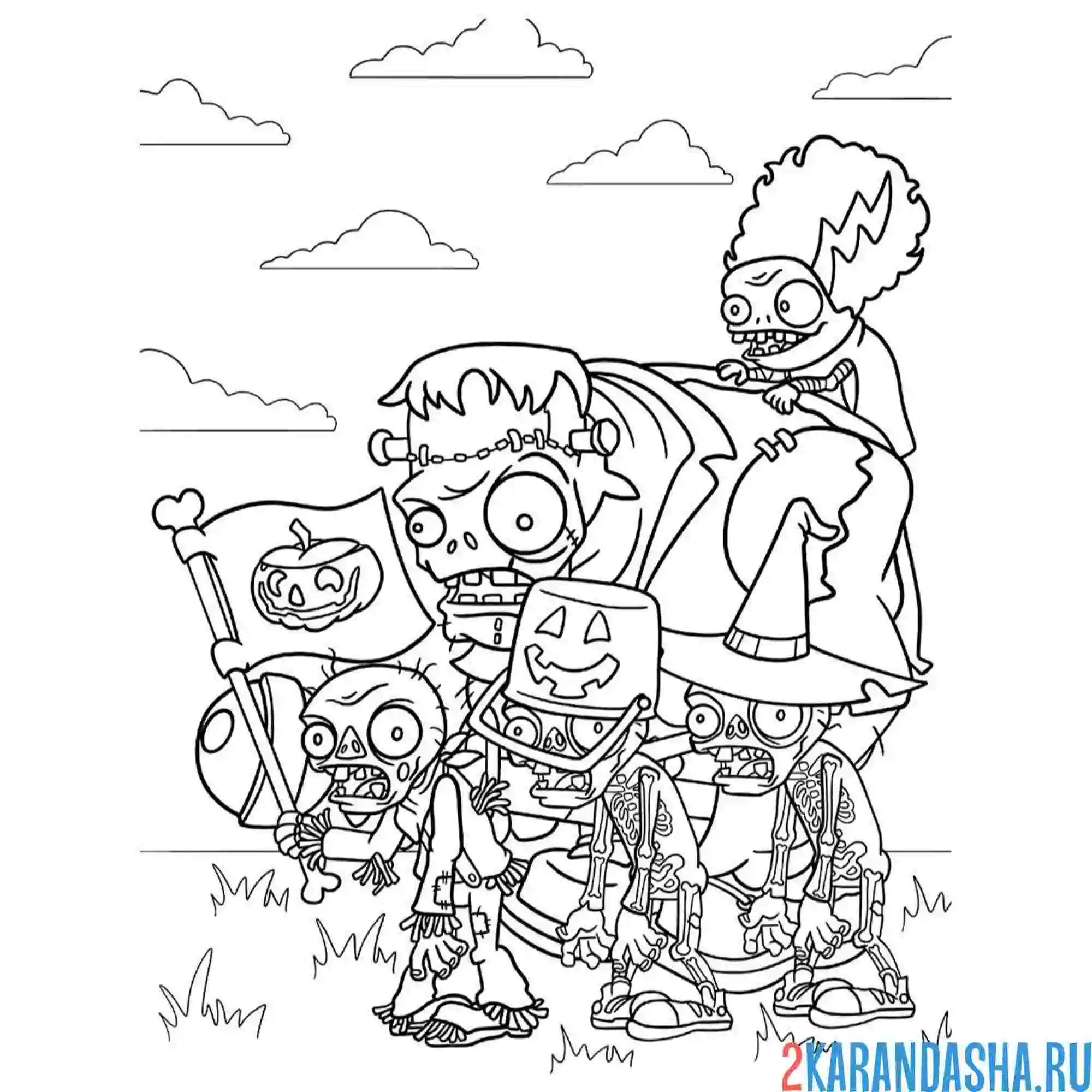 Раскраска зомби против растений зомбаки