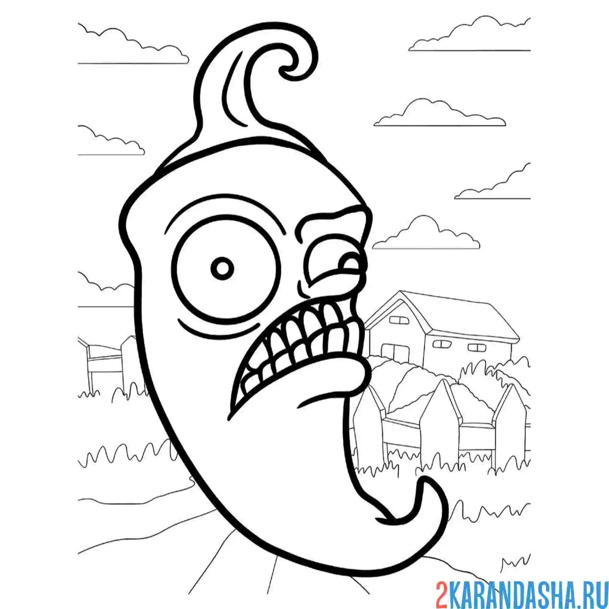 Раскраска зомби против растений перец