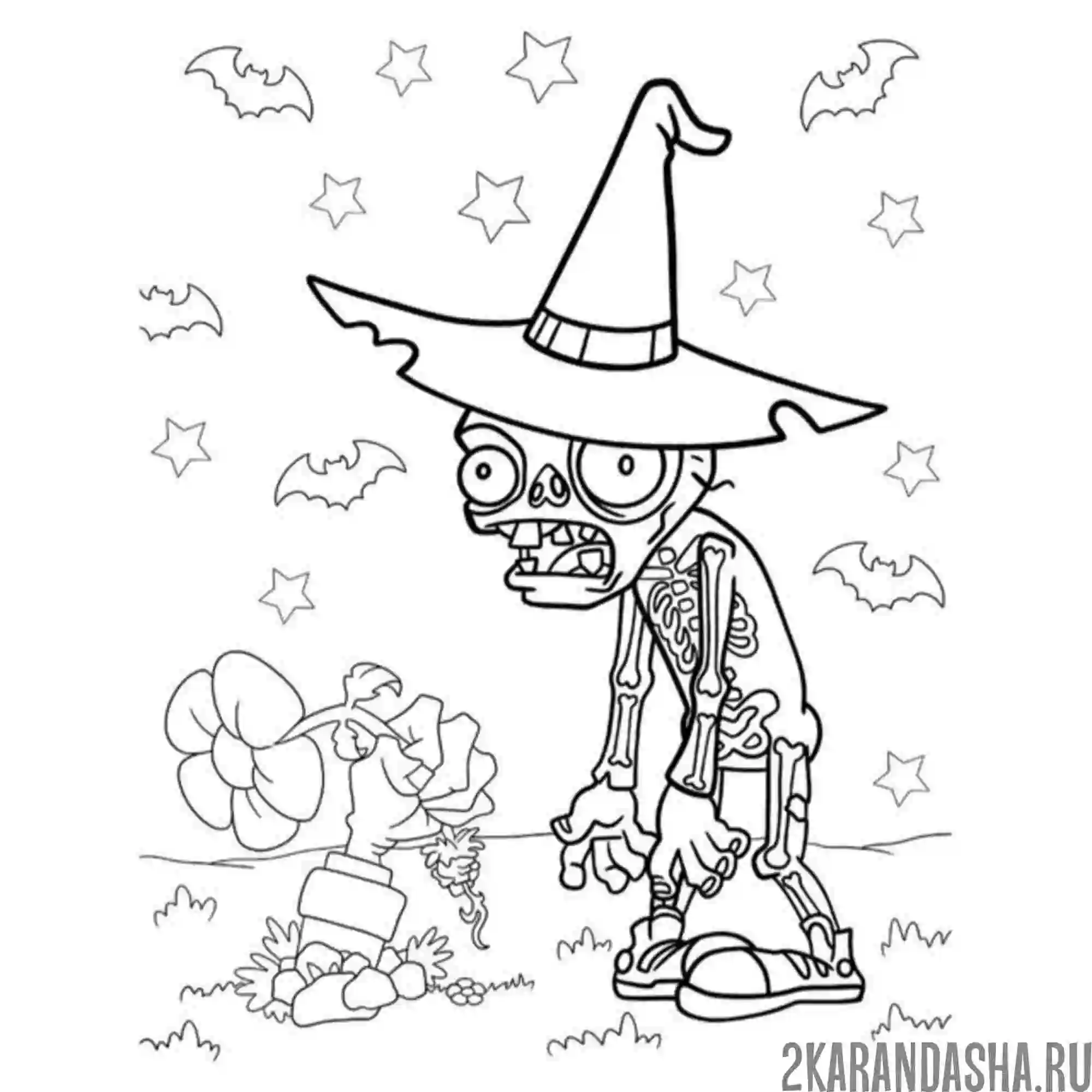 Раскраска зомби против растений хэллоуин