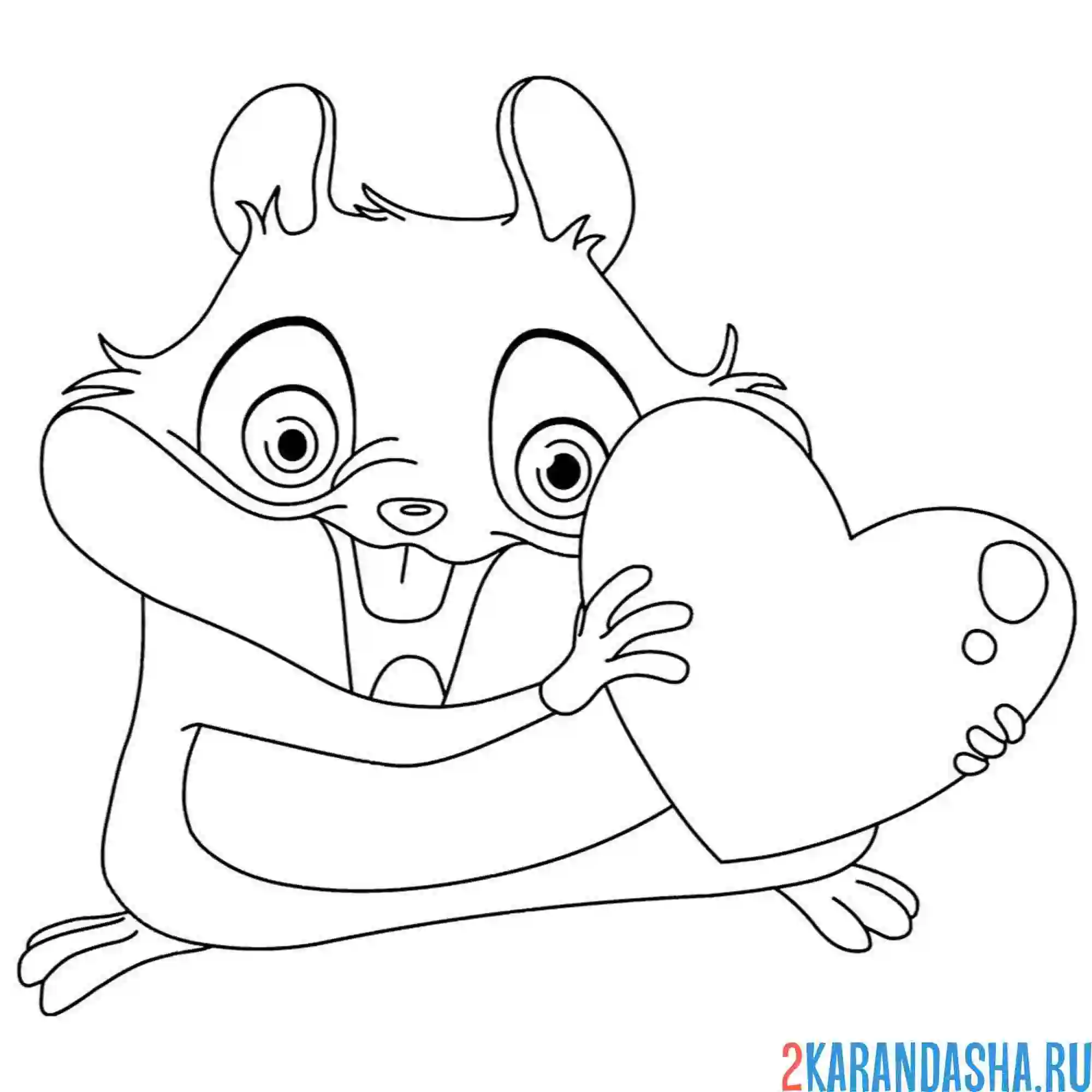 Раскраска хомяк 14 февраля с сердечком