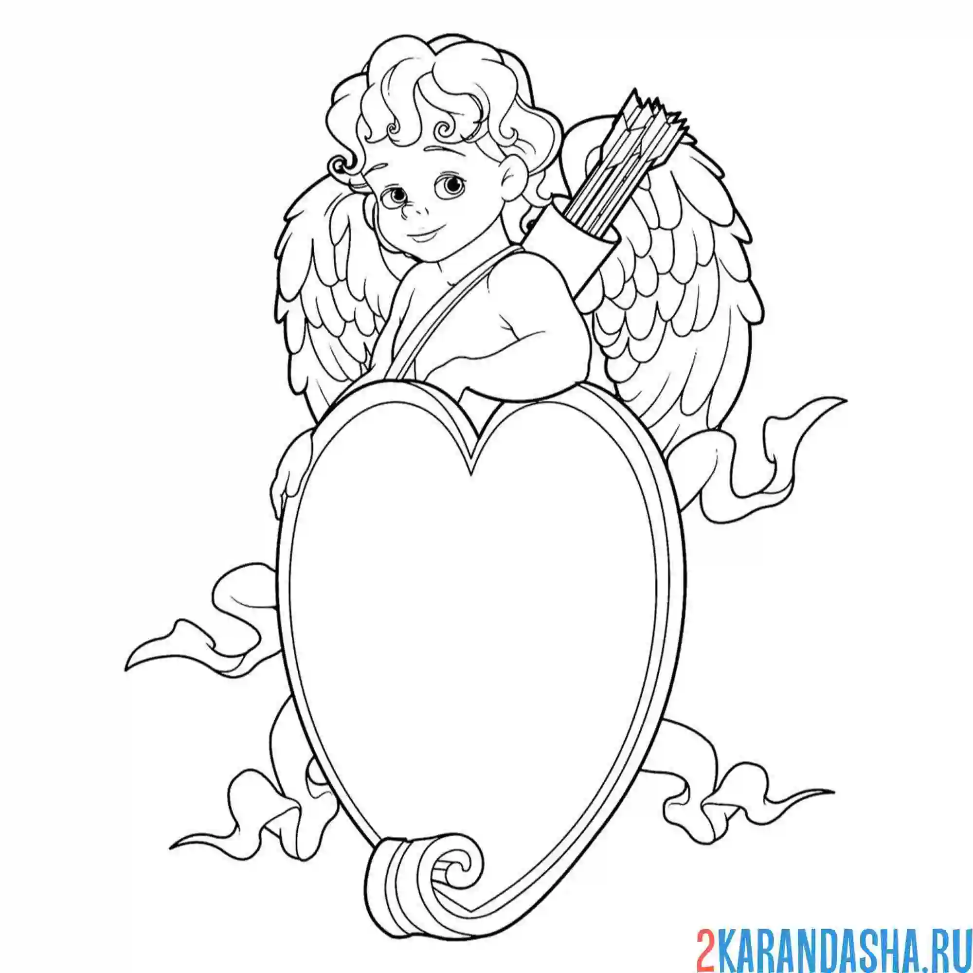 Раскраска ангел и сердце 14 февраля