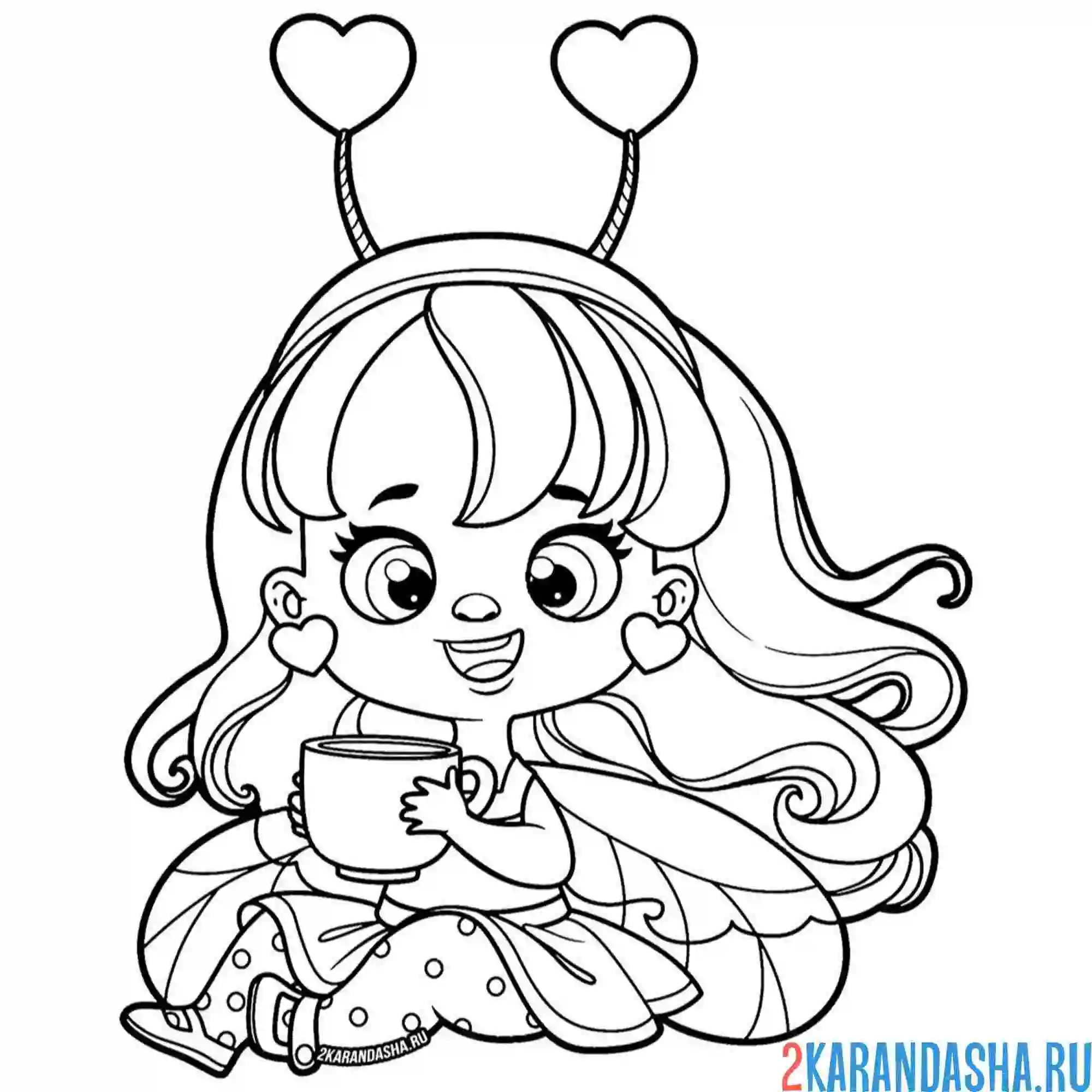 Раскраска девочка милашка 14 февраля