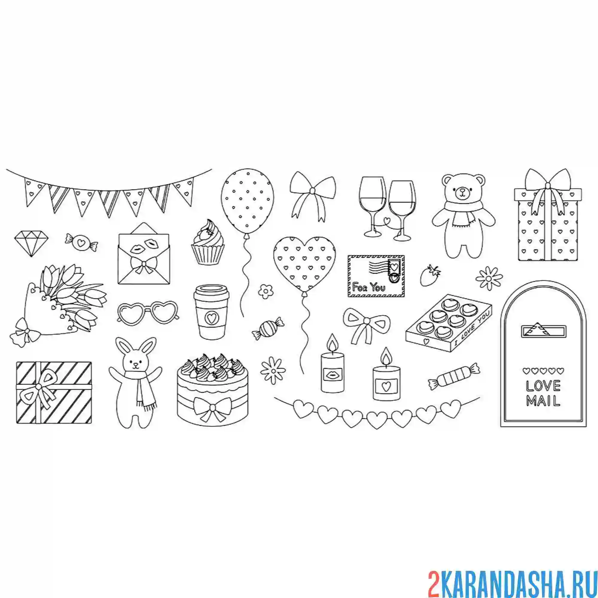 Раскраска иконки наклейки для 14 февраля