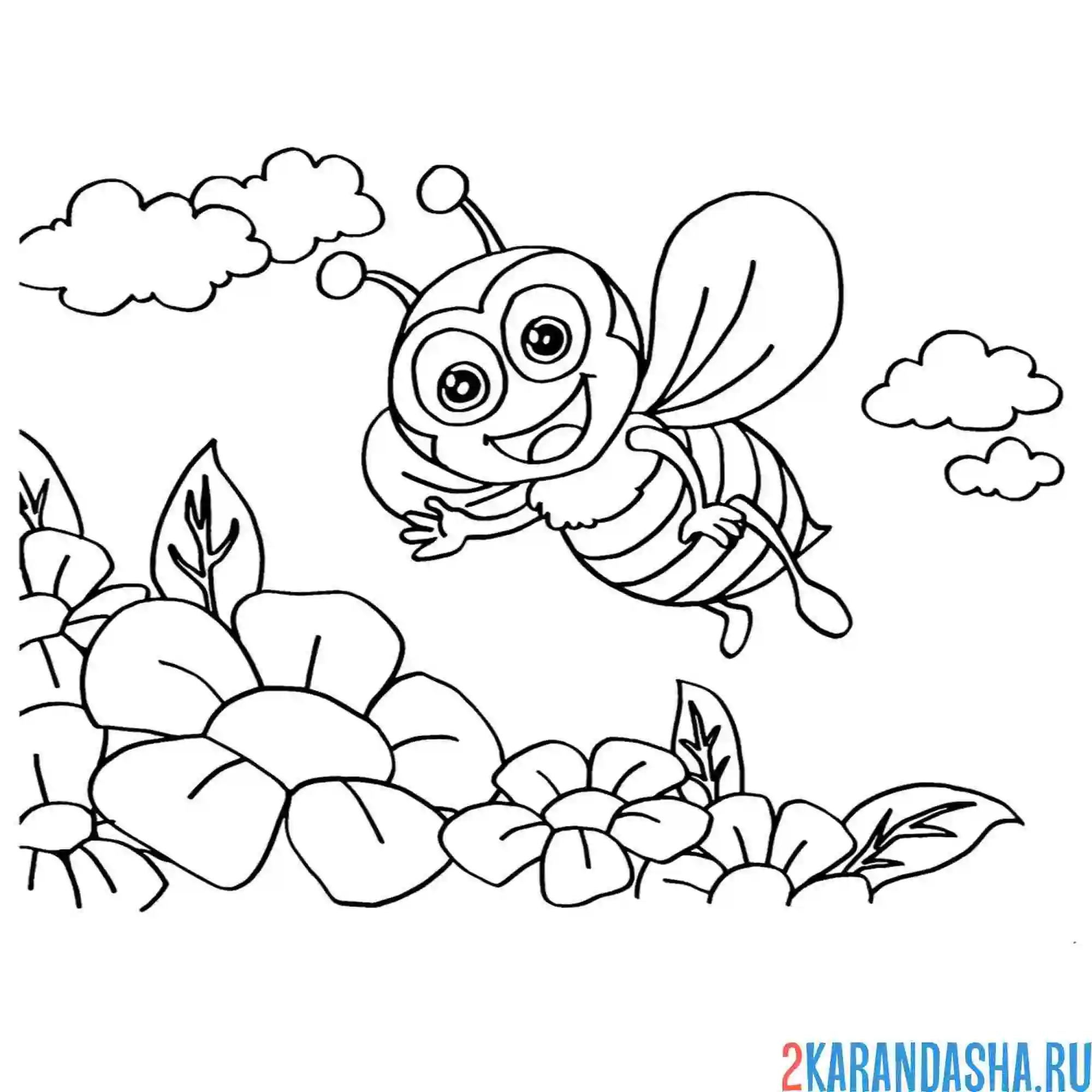 Раскраска пчелка над цветочком