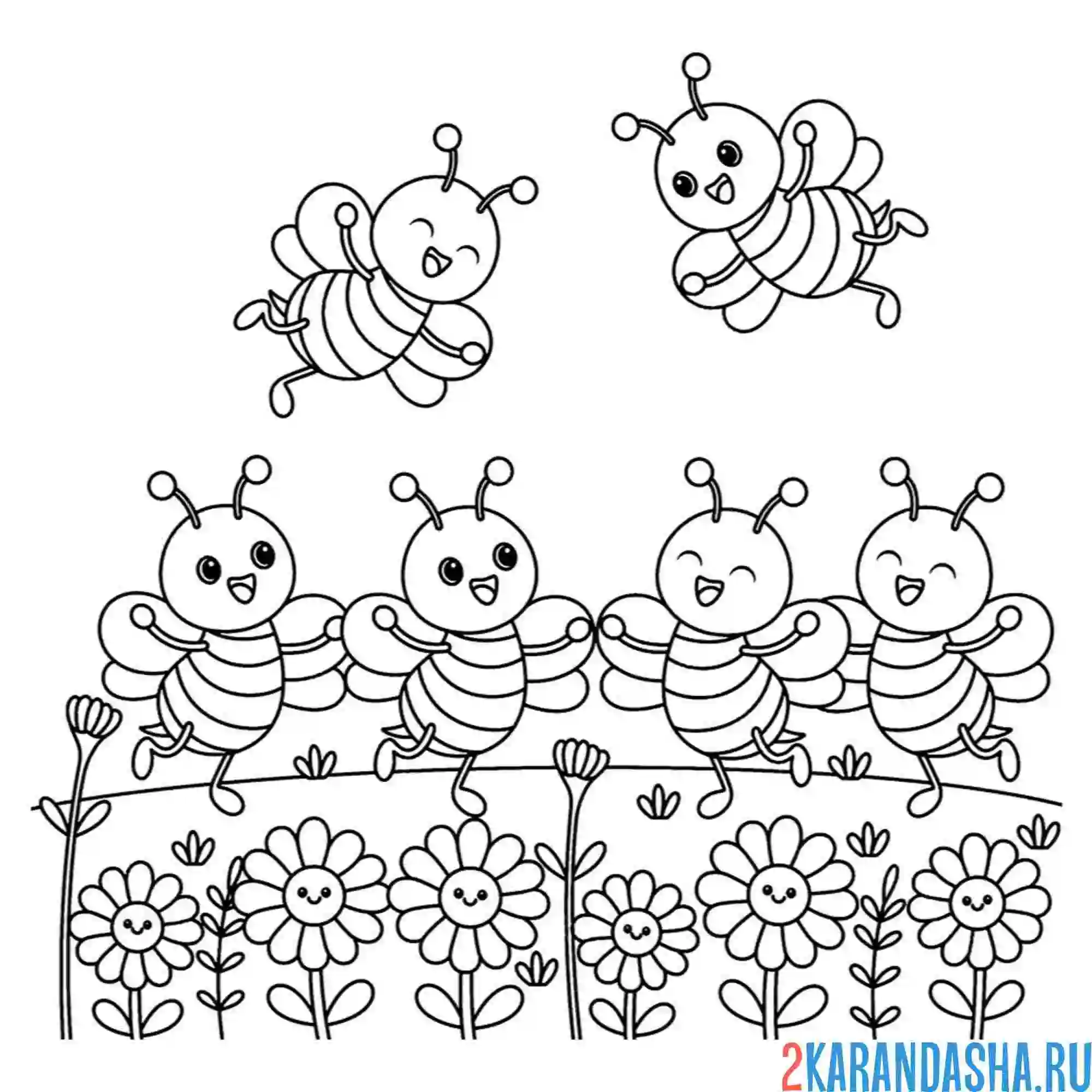 Раскраска много пчел