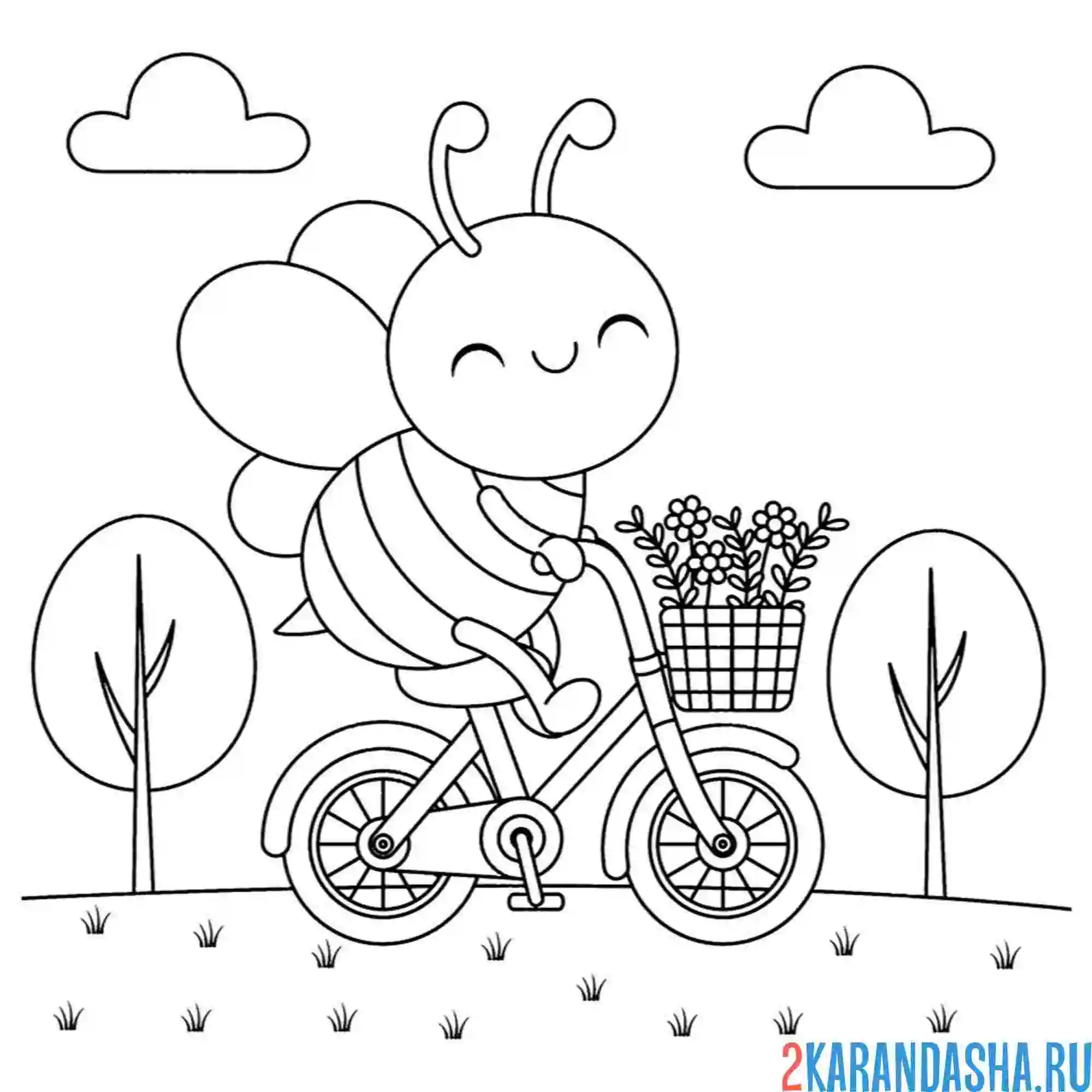 Раскраска пчела на велосипеде