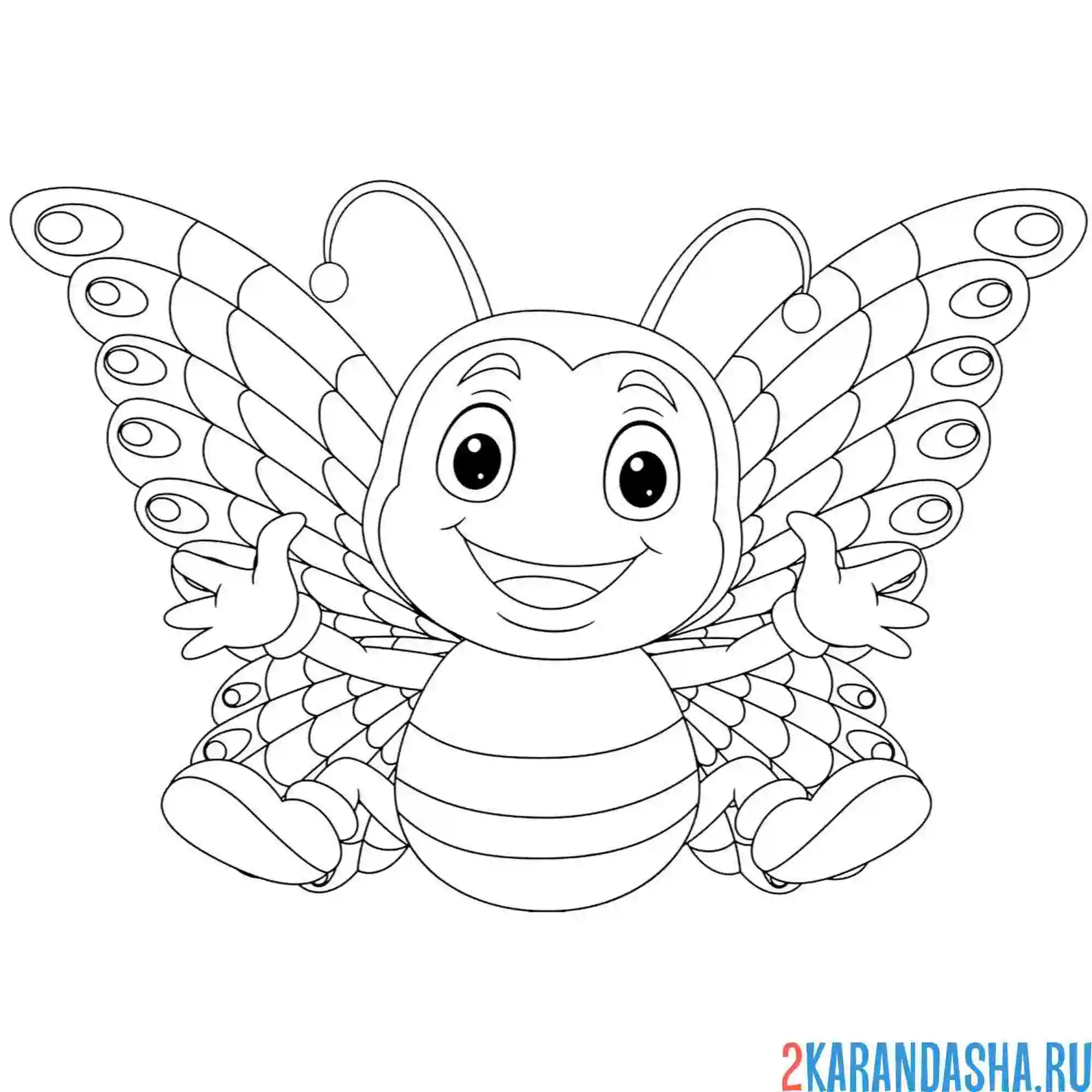 Раскраска бабочка улыбается