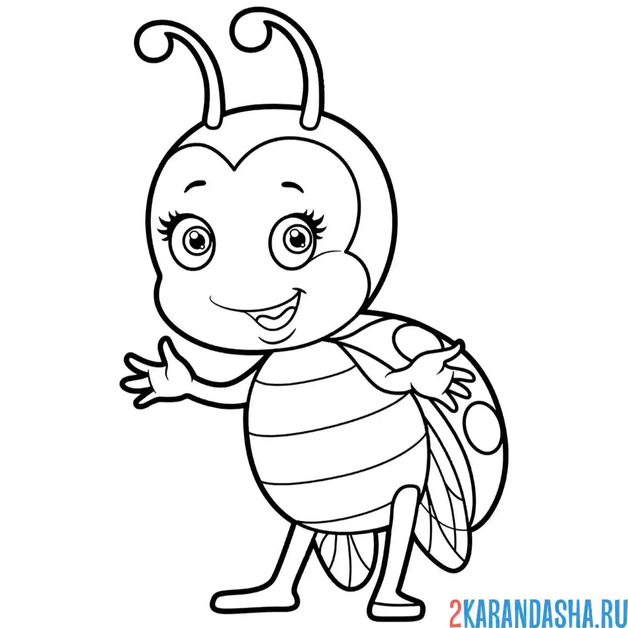Раскраска божья коровка мультяшная