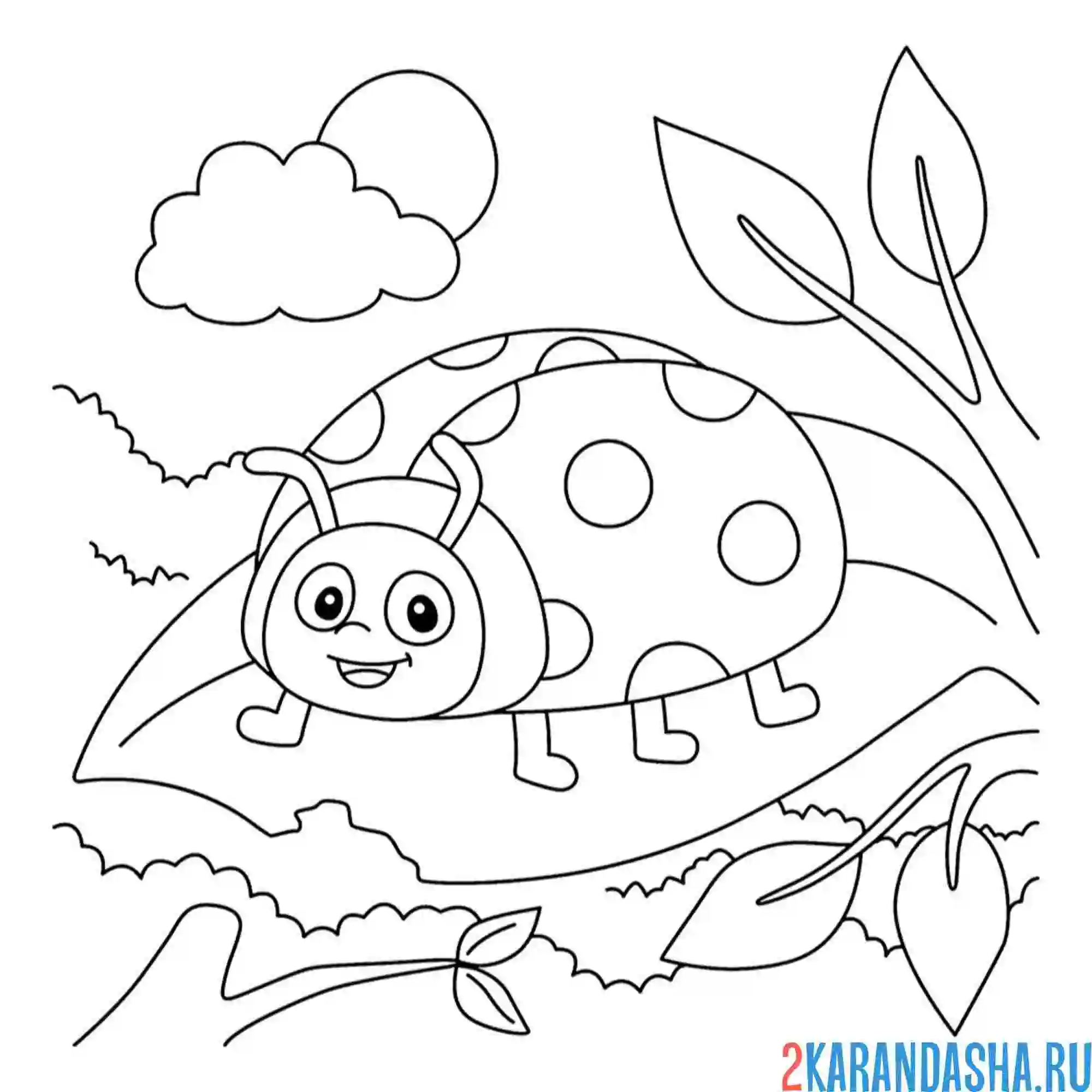 Раскраска божья коровка ходит по листику