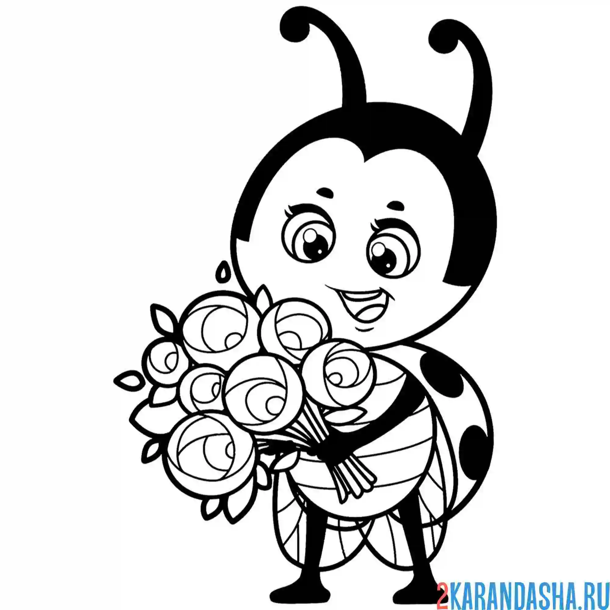 Раскраска божья коровка и цветы