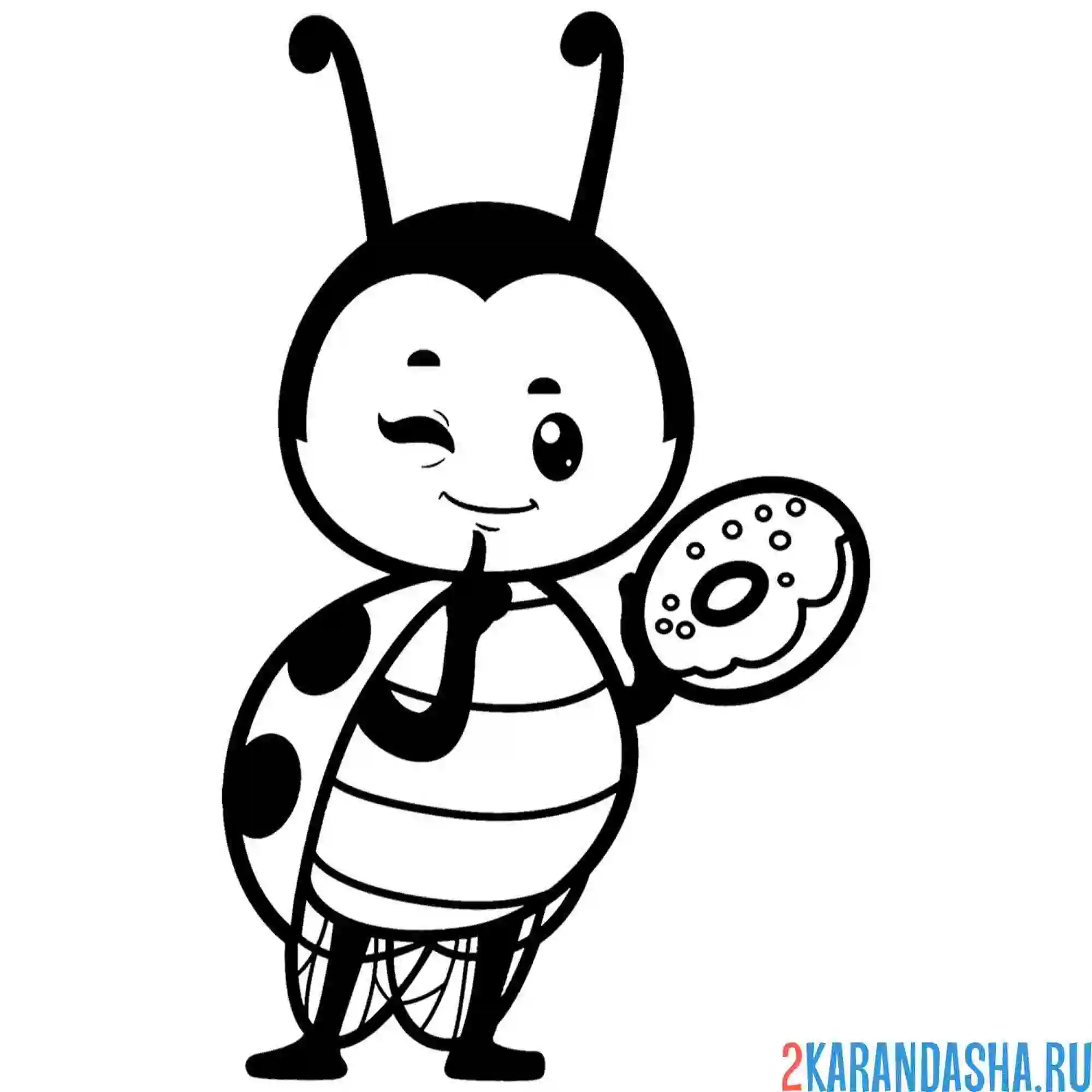 Раскраска божья коровка и пончик