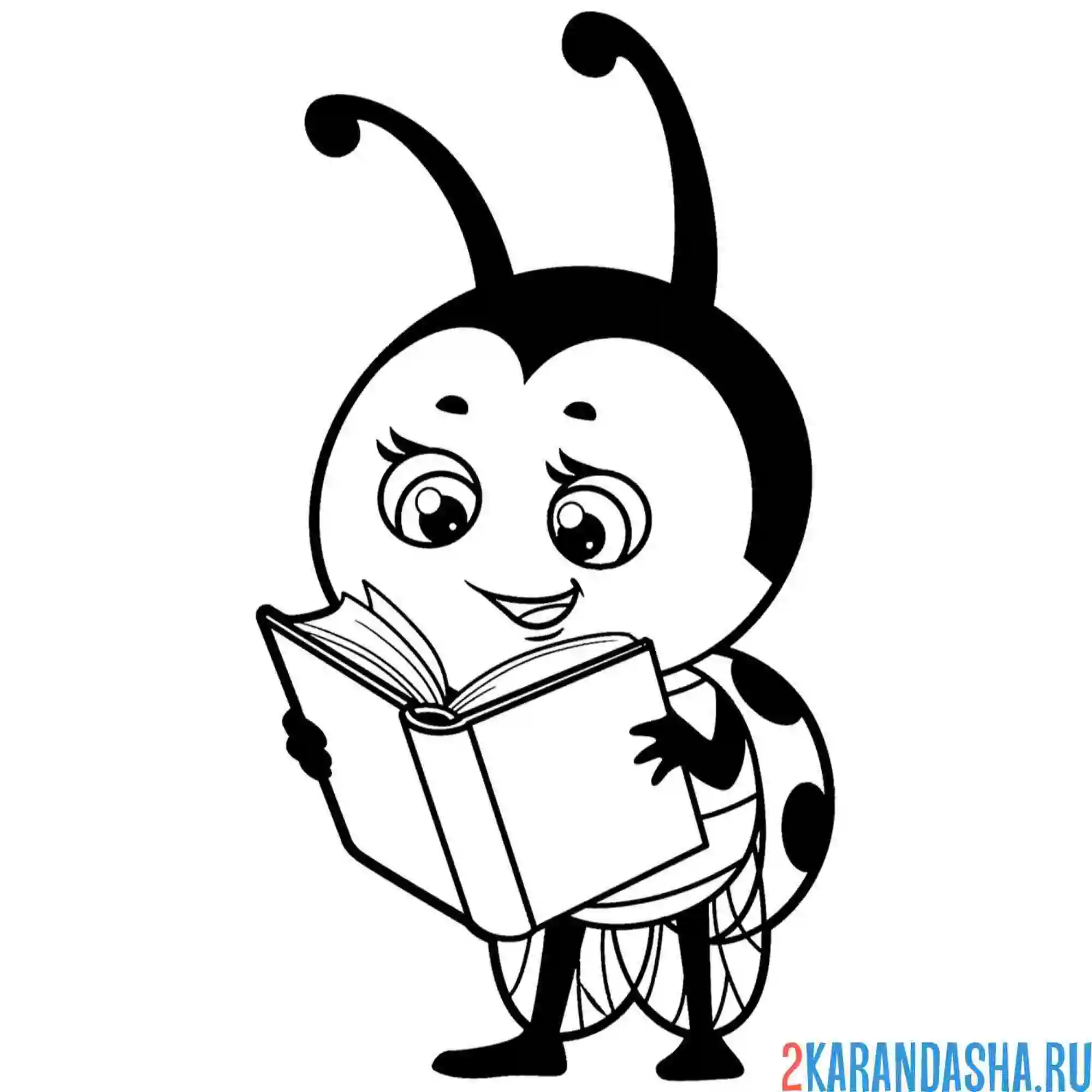 Раскраска божья коровка читает
