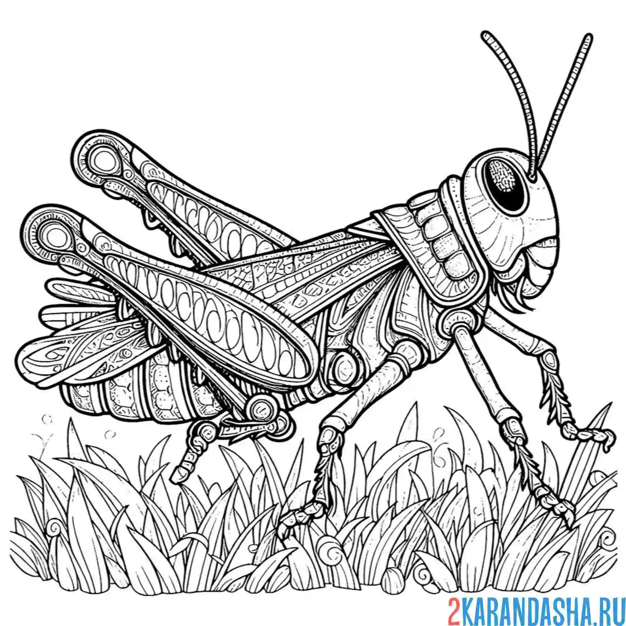 Раскраска кузнечик в траве антистресс