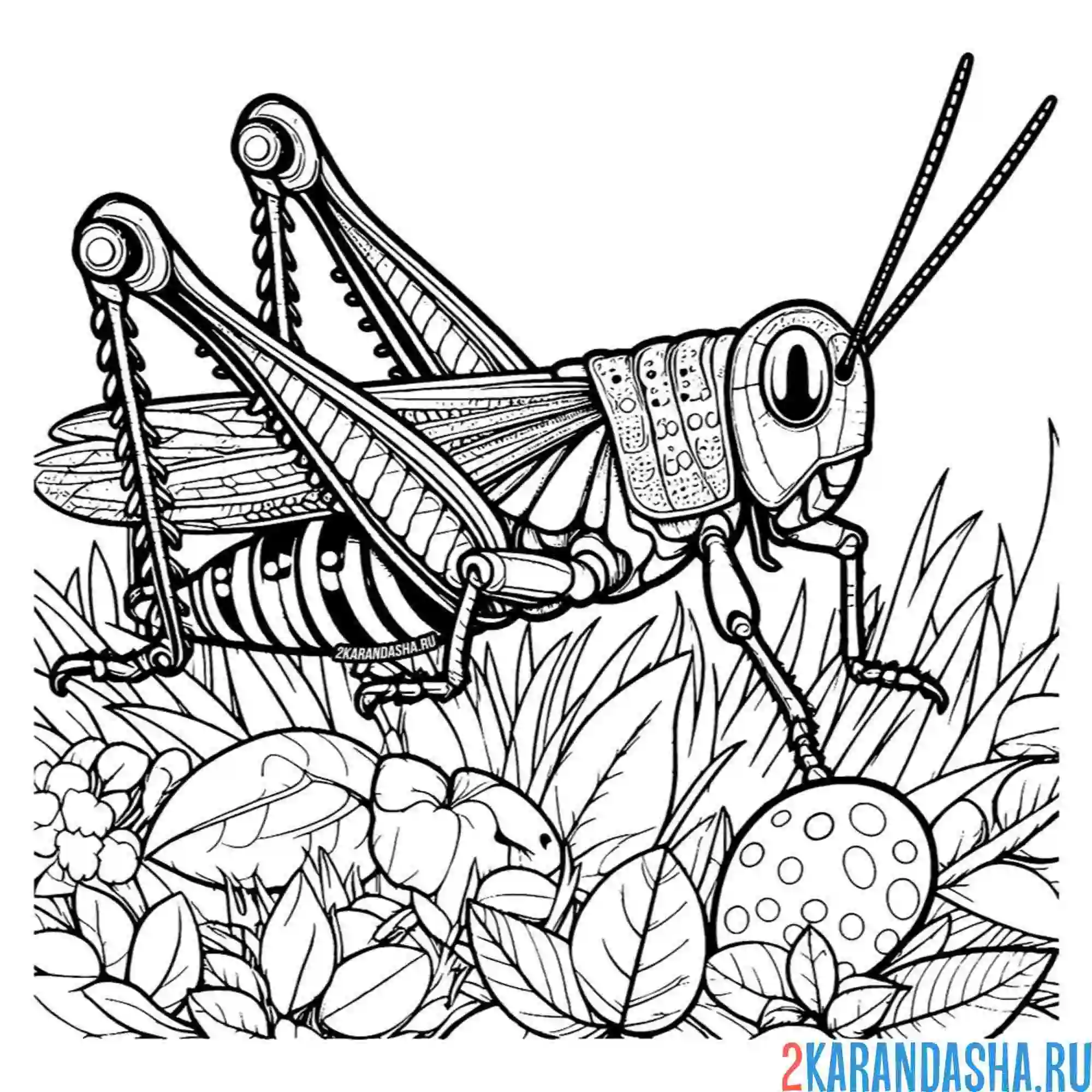 Раскраска кузнечик антистресс в траве