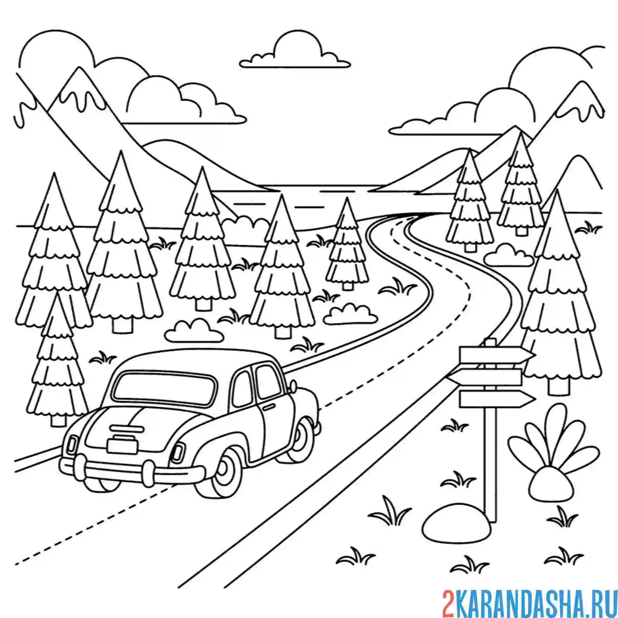 Раскраска лето машина отпуск