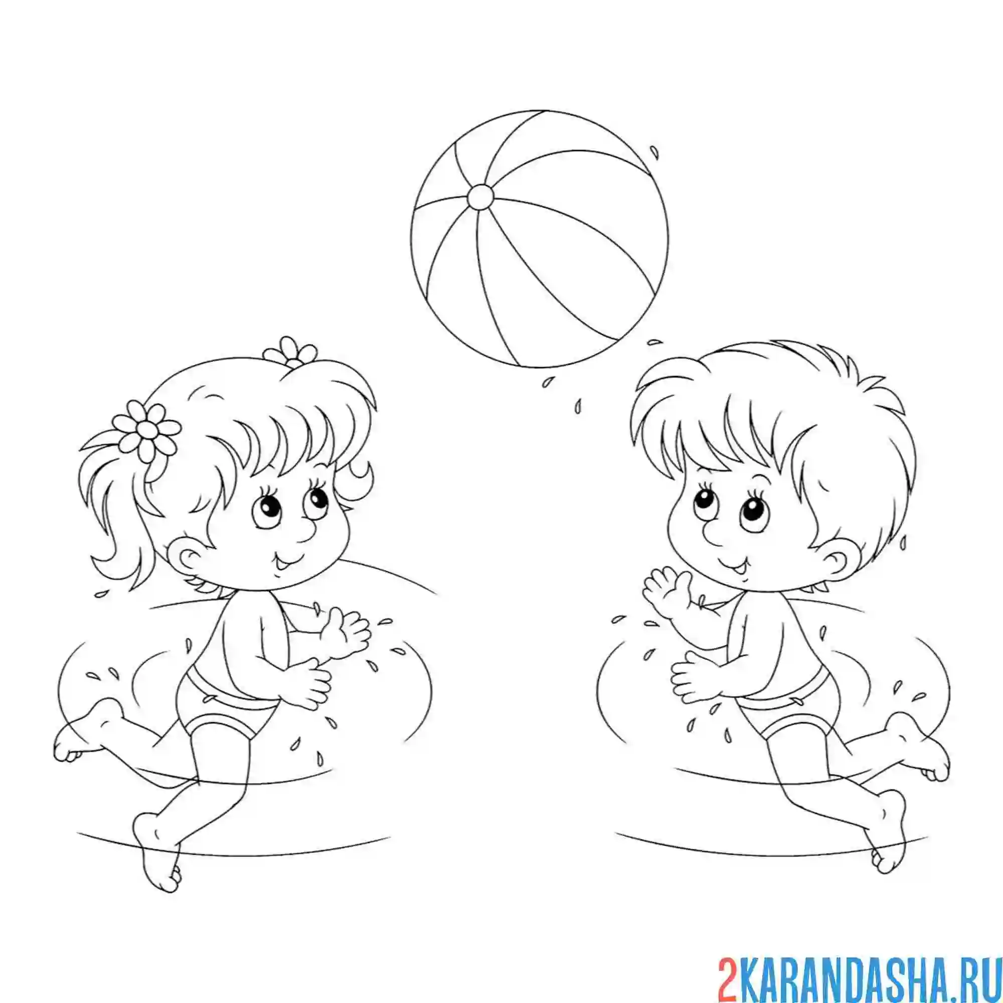 Раскраска дети играют в море лето