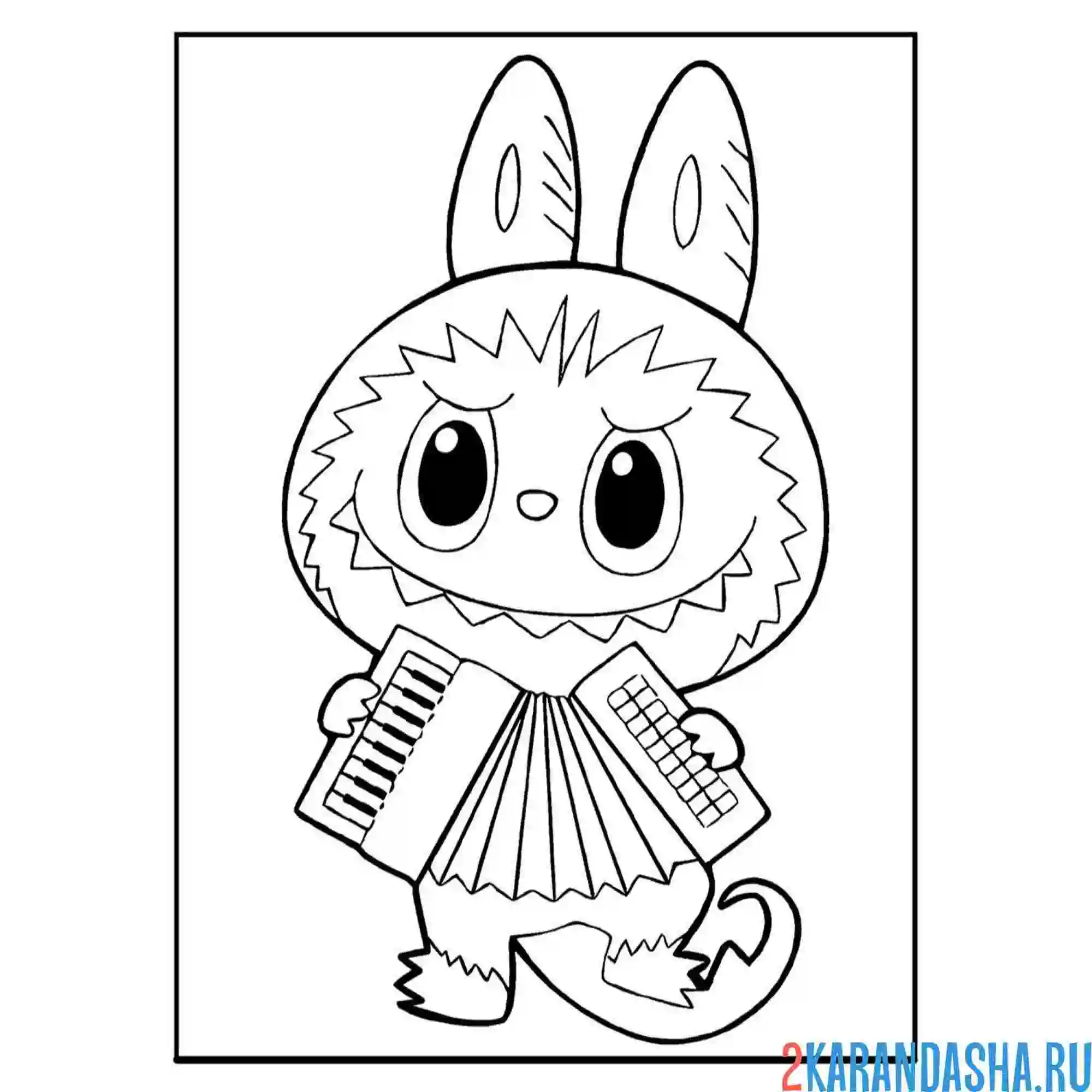 Раскраска лабубу играет на баяне